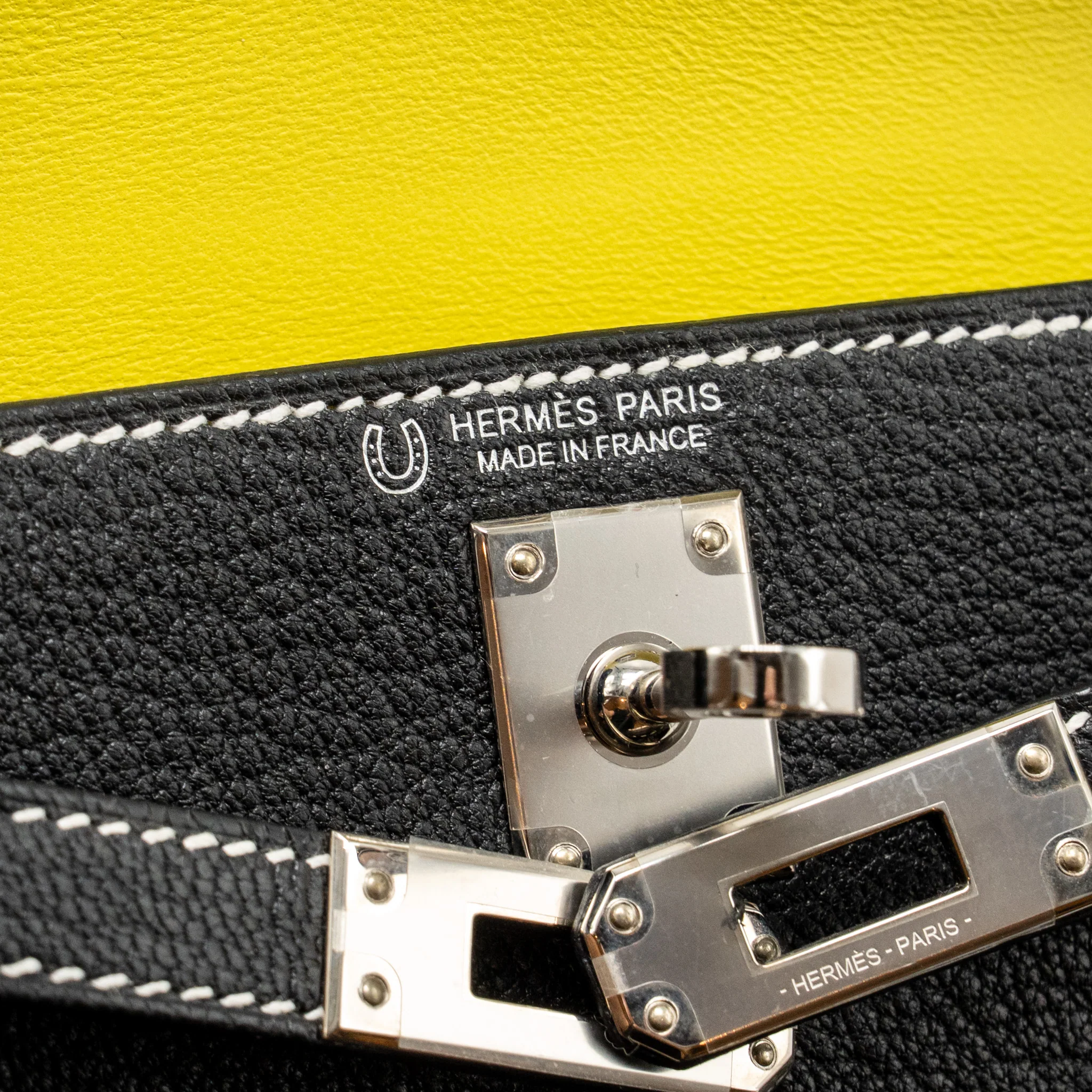 Hermes Mini Kelly II Special Order Chèvre Mysore Black/Lime SHW Stamp B - Image 15