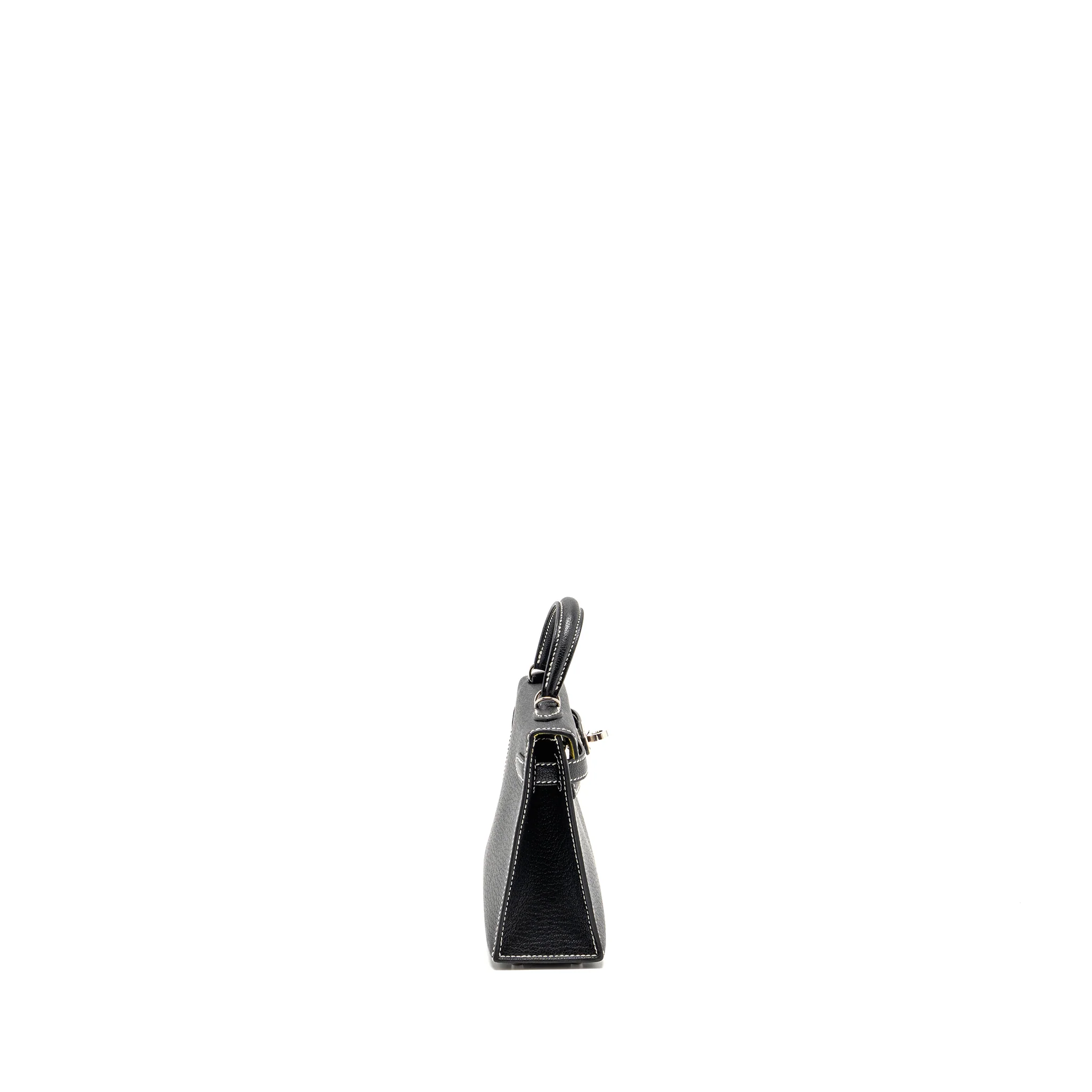 Hermes Mini Kelly II Special Order Chèvre Mysore Black/Lime SHW Stamp B - Image 3
