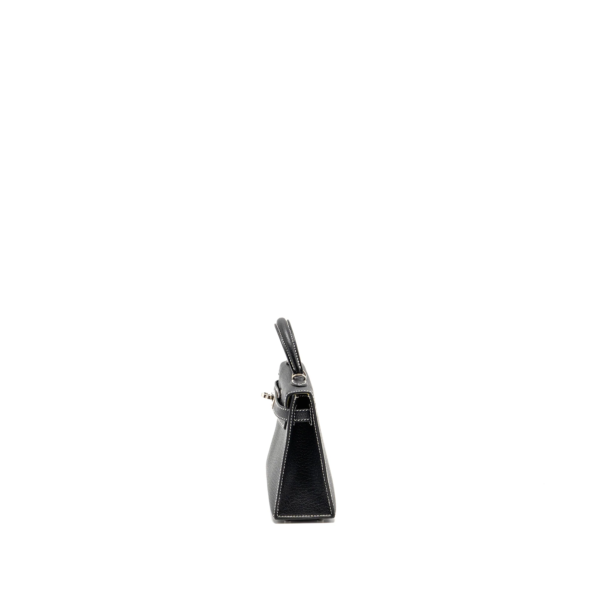 Hermes Mini Kelly II Special Order Chèvre Mysore Black/Lime SHW Stamp B - Image 4