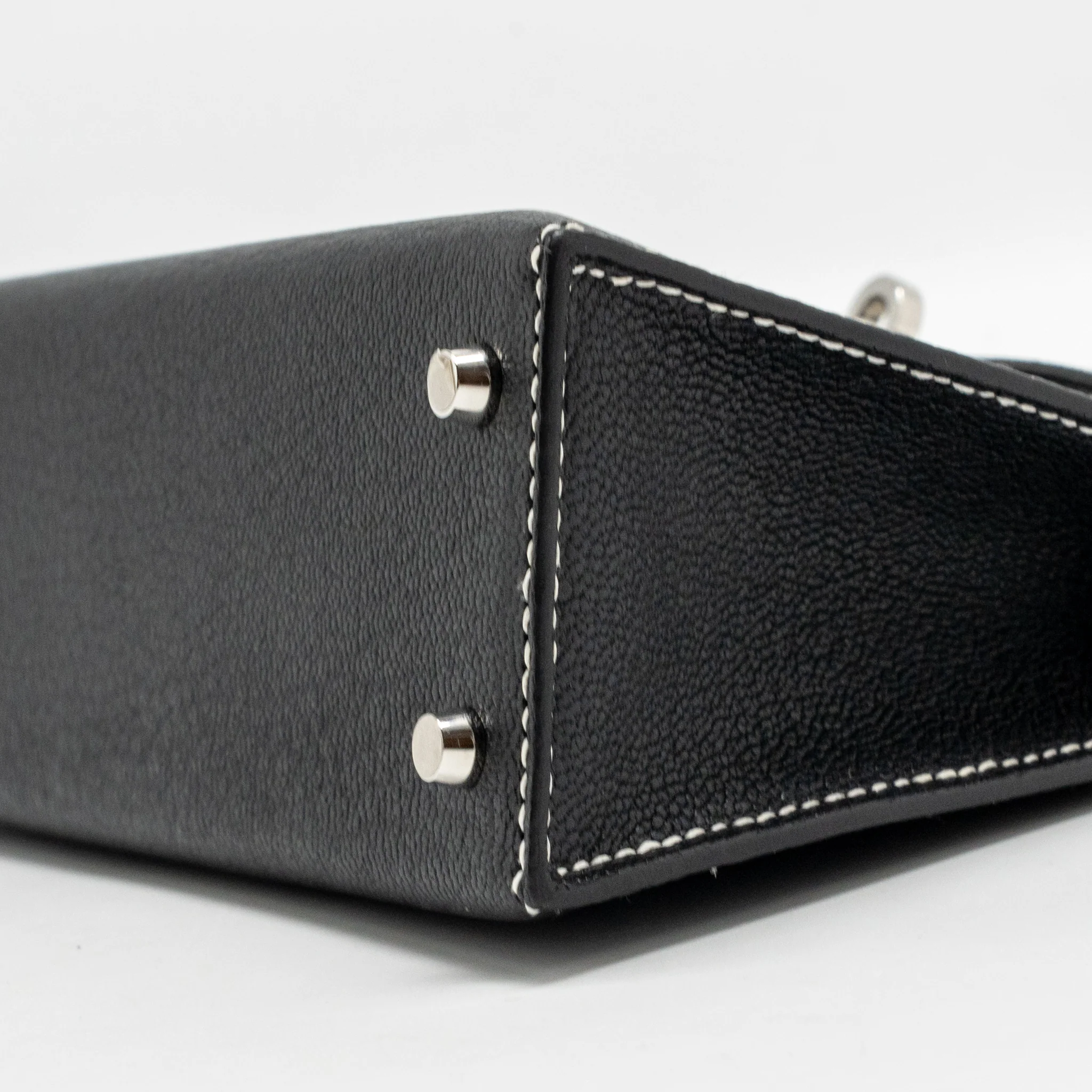 Hermes Mini Kelly II Special Order Chèvre Mysore Black/Lime SHW Stamp B - Image 8