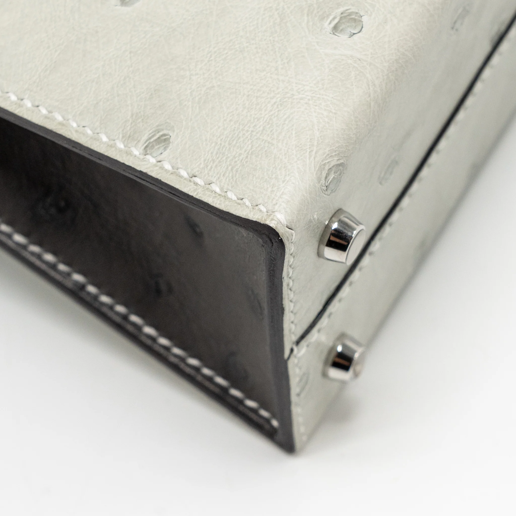 Hermes Mini Kelly II Special Order Ostrich Gris Perle / Graphite SHW Stamp W - Image 11