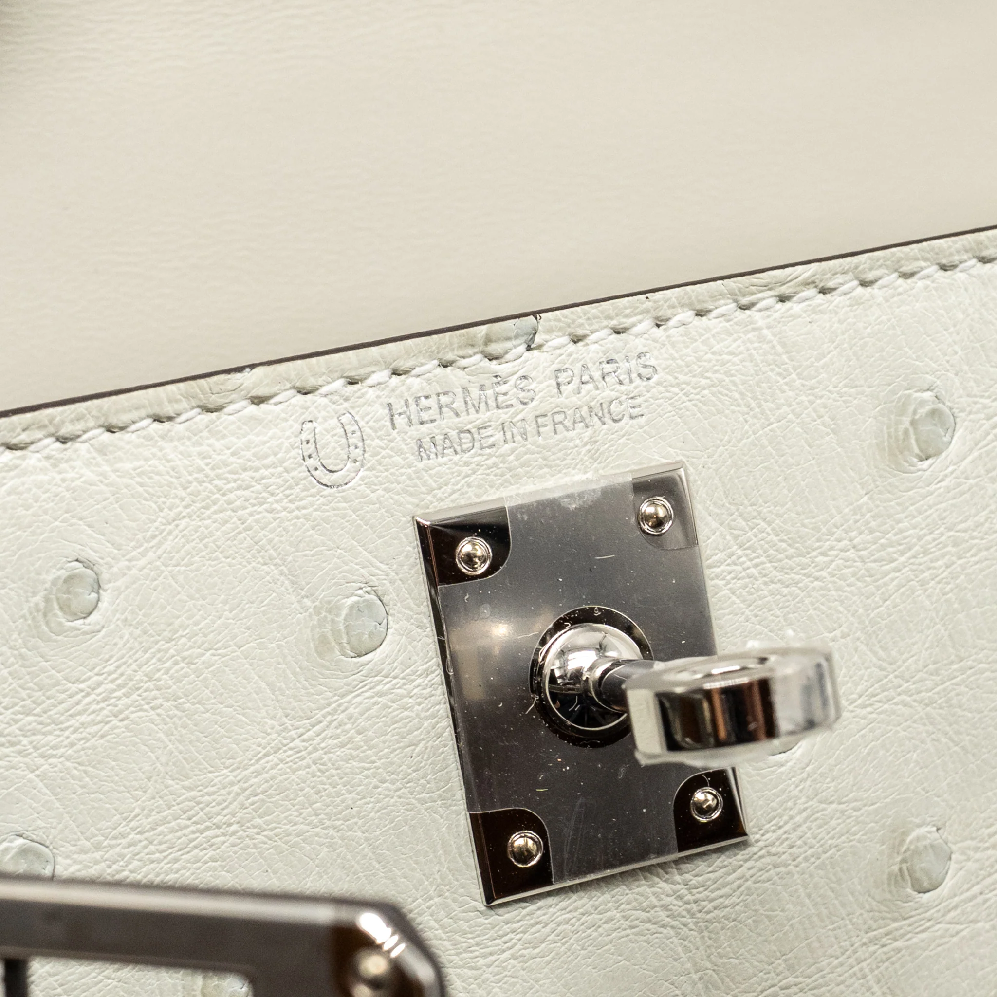 Hermes Mini Kelly II Special Order Ostrich Gris Perle / Graphite SHW Stamp W - Image 14