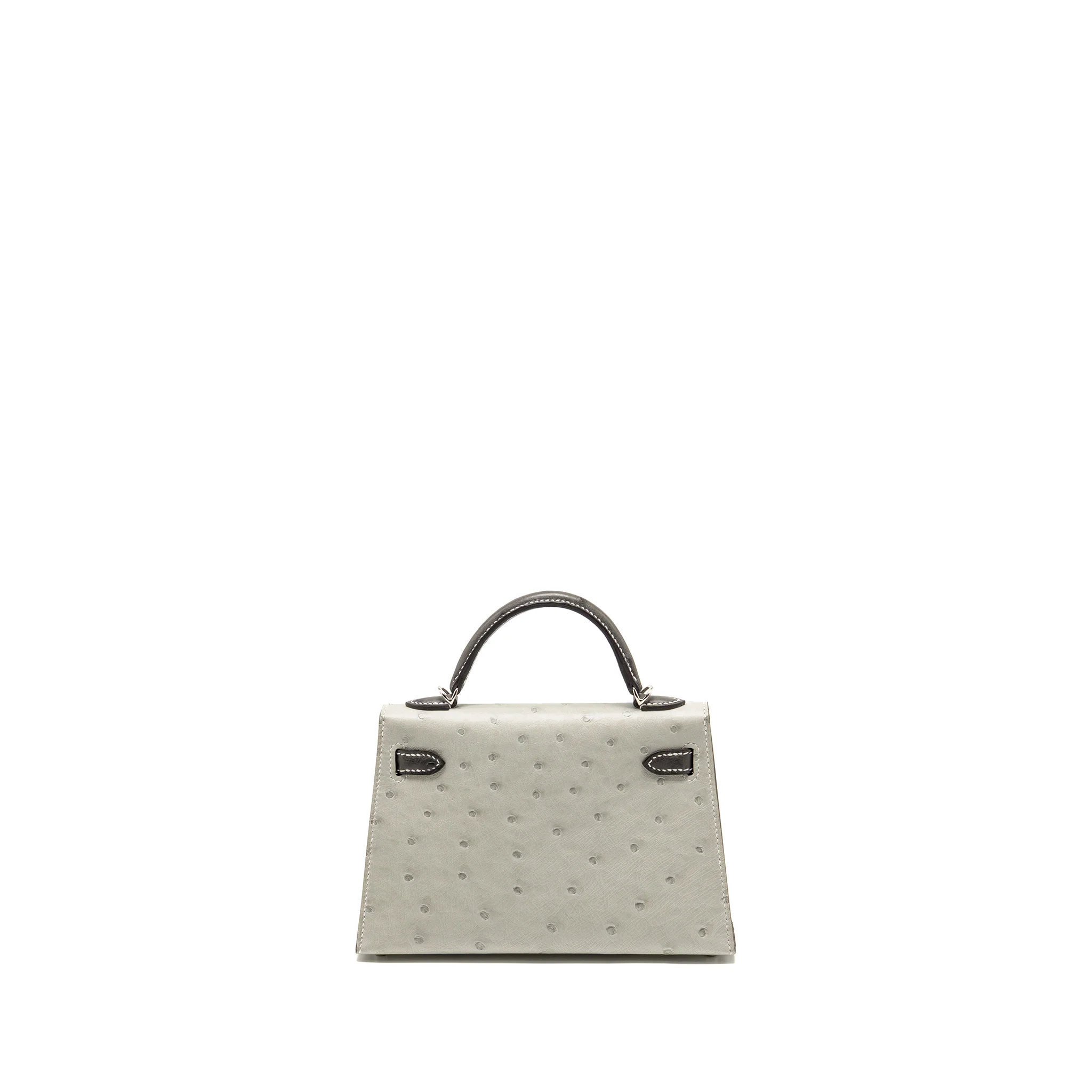 Hermes Mini Kelly II Special Order Ostrich Gris Perle / Graphite SHW Stamp W - Image 2