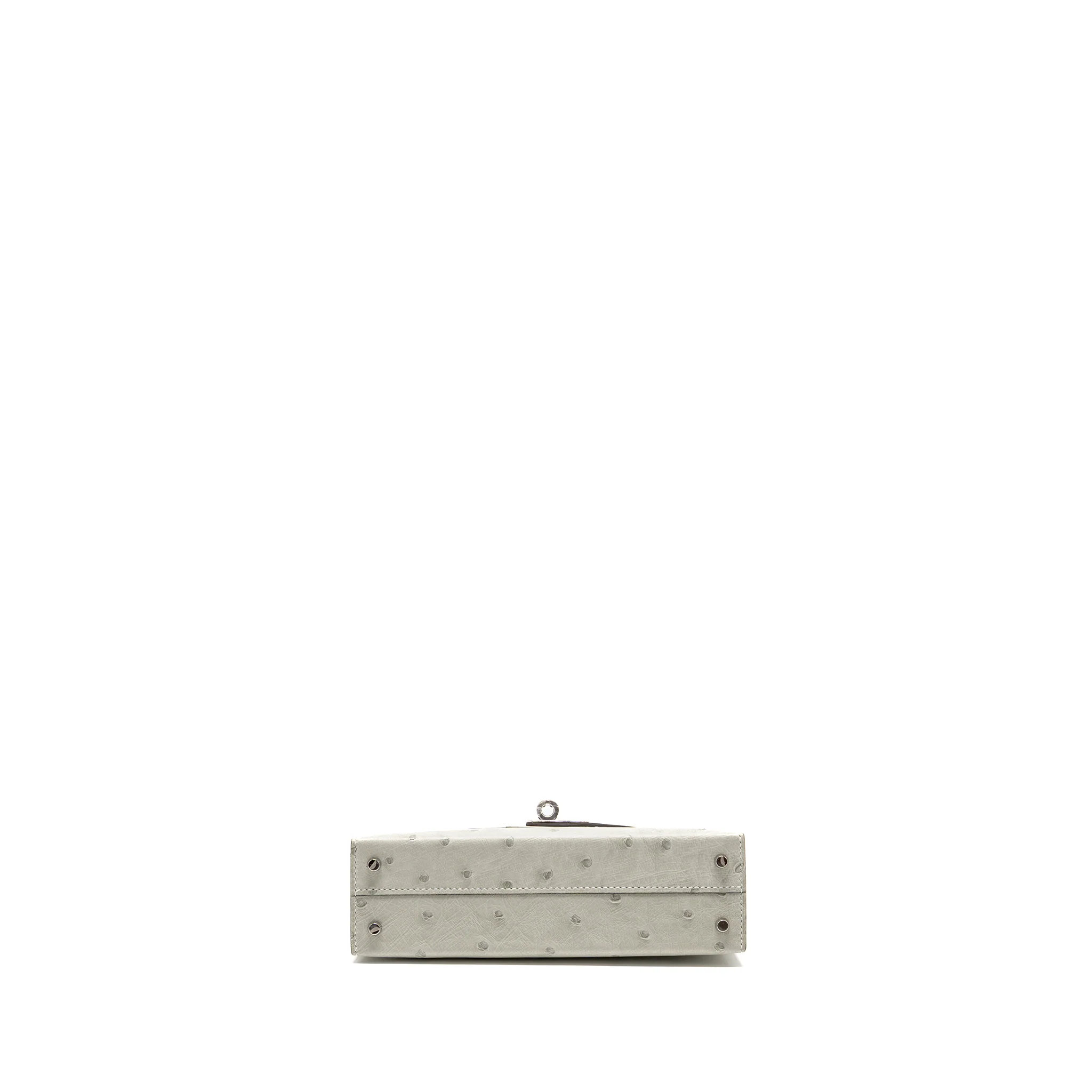 Hermes Mini Kelly II Special Order Ostrich Gris Perle / Graphite SHW Stamp W - Image 5