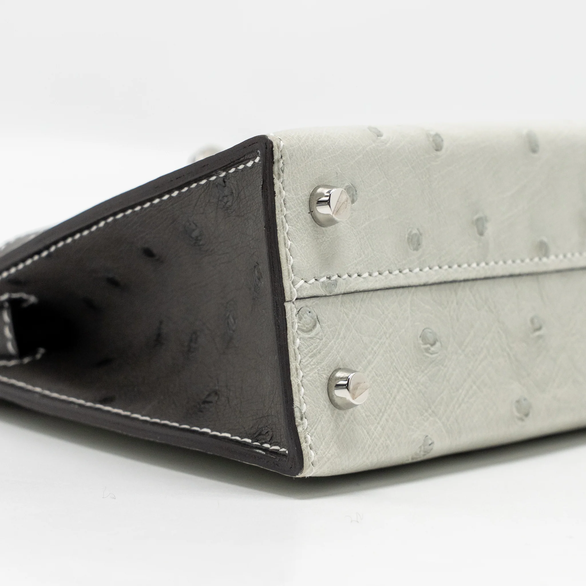 Hermes Mini Kelly II Special Order Ostrich Gris Perle / Graphite SHW Stamp W - Image 7