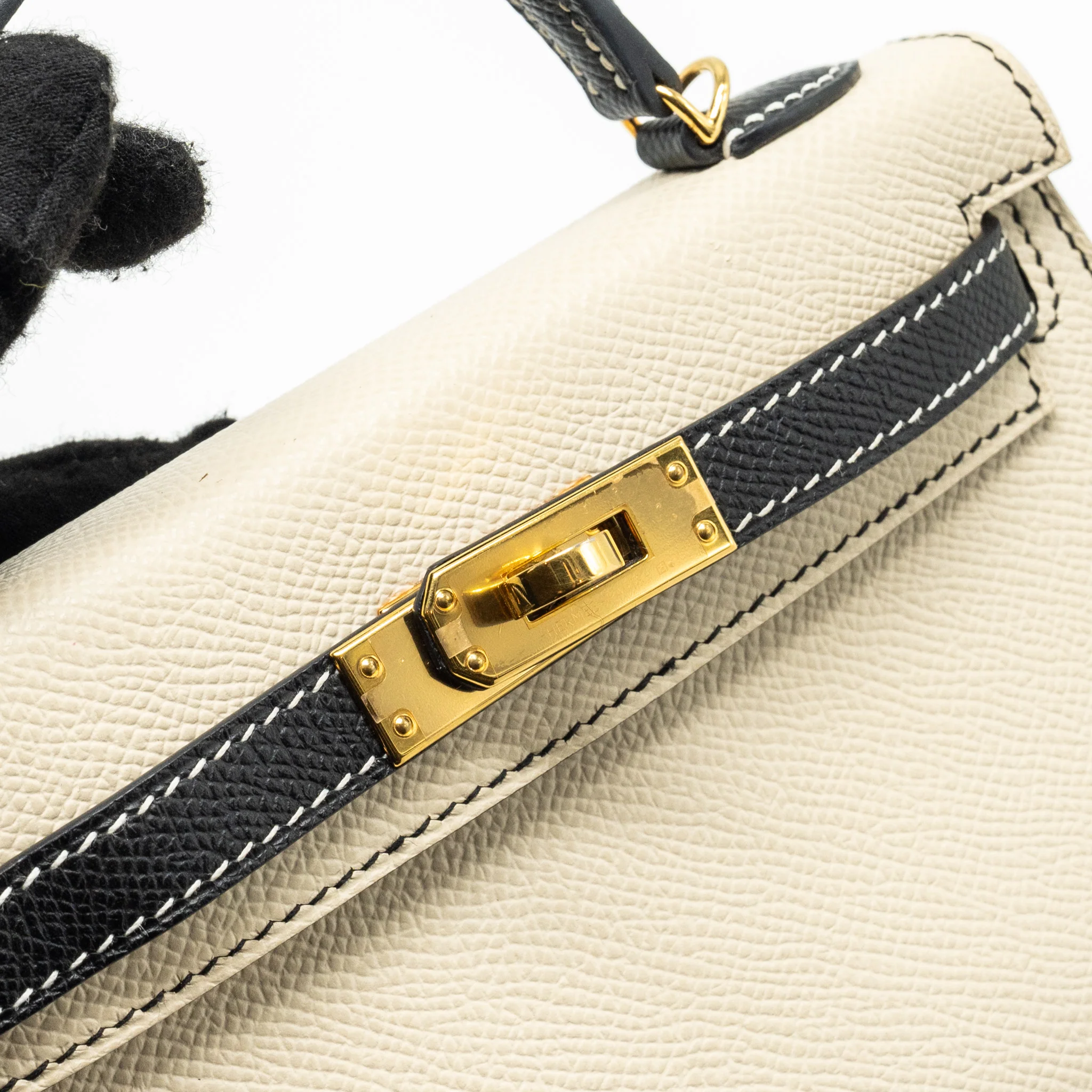 Hermes Mini Kelly Special Order Epsom Nata/Black GHW Stamp U - Image 9