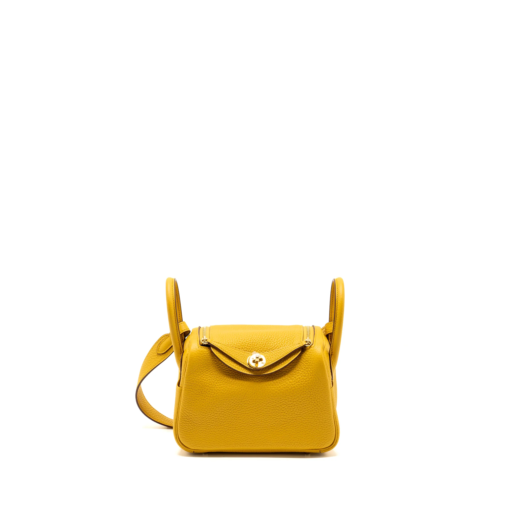 Hermes mini lindy clemence 9D Jaune amber GHW stamp D