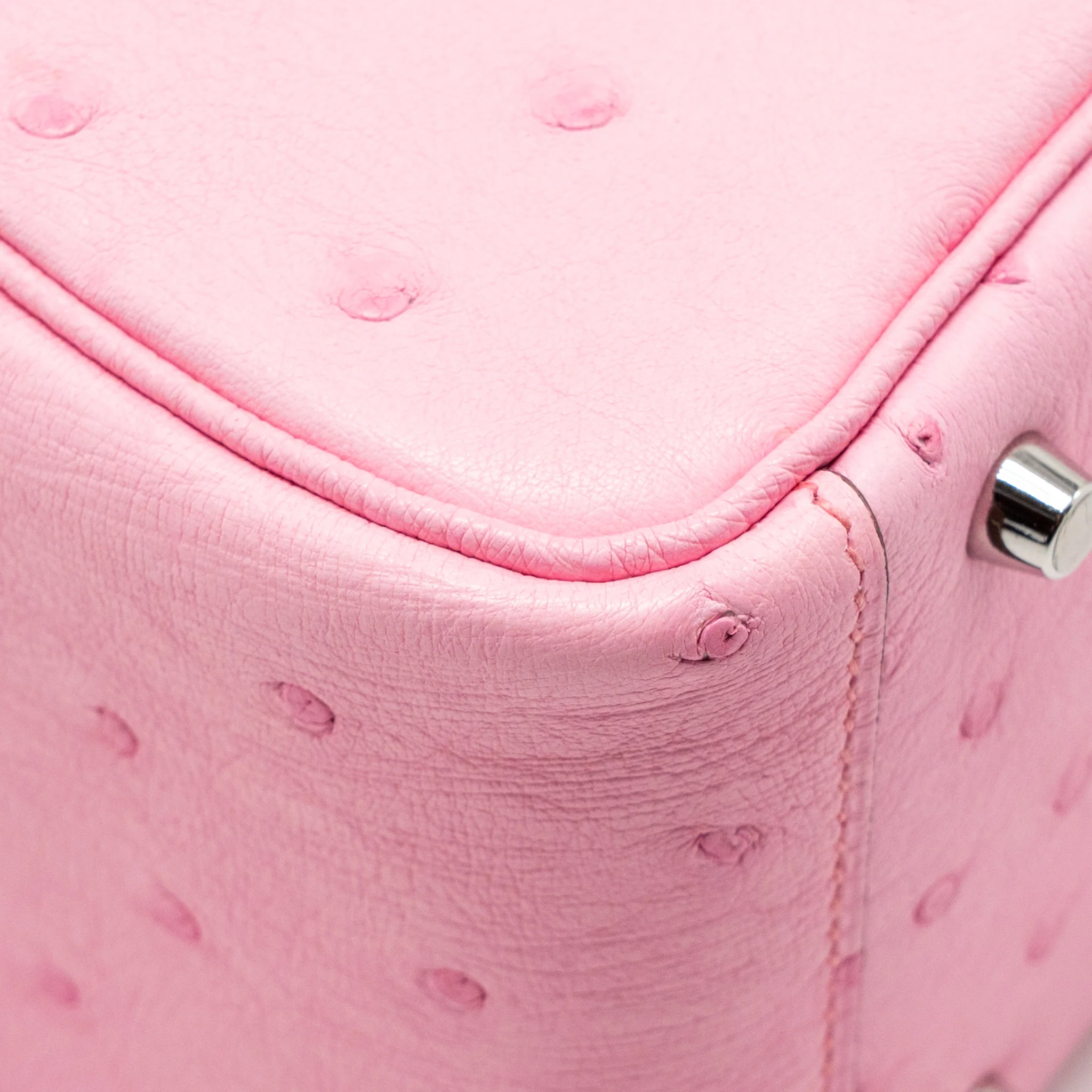 Hermes Mini Lindy Ostrich Rose Bubblegum SHW Stamp W - Image 9
