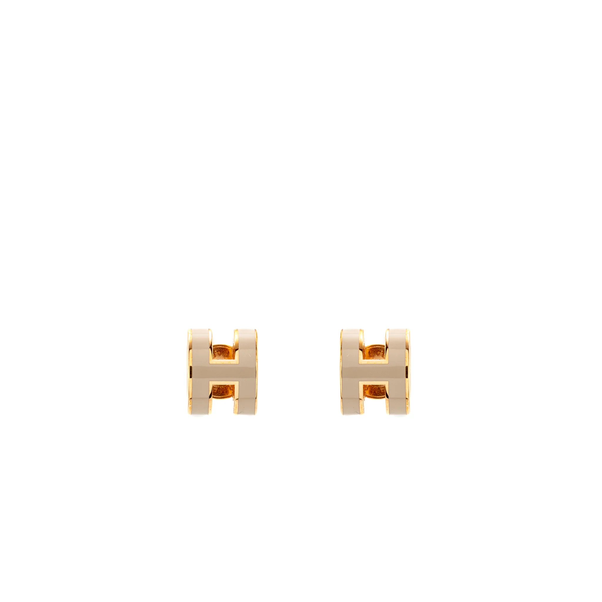 HERMES Mini Pop H Earrings Marron Glacé RGHW