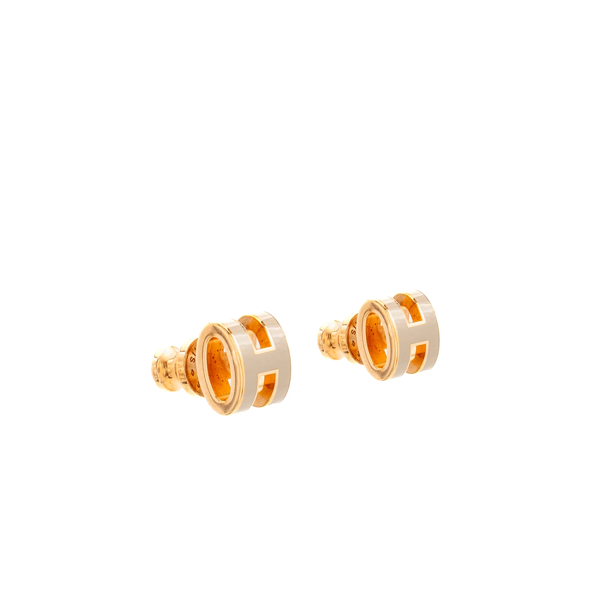 HERMES Mini Pop H Earrings Marron Glacé RGHW - Image 2