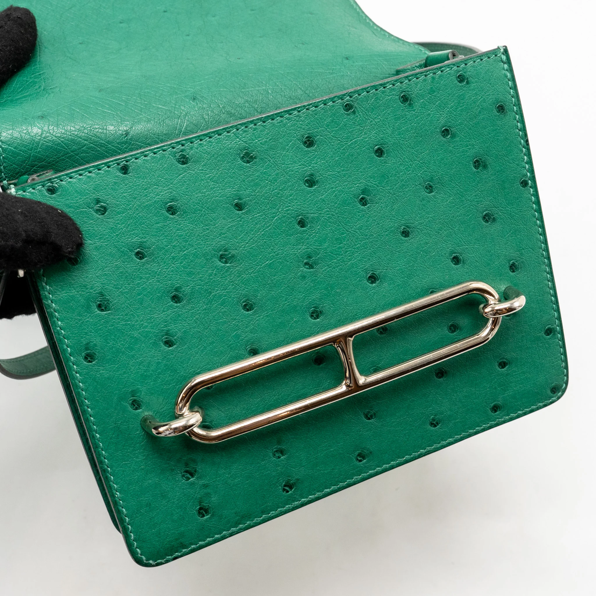 Hermes Mini Roulis Ostrich Vert Vertigo SHW stamp A - Image 14