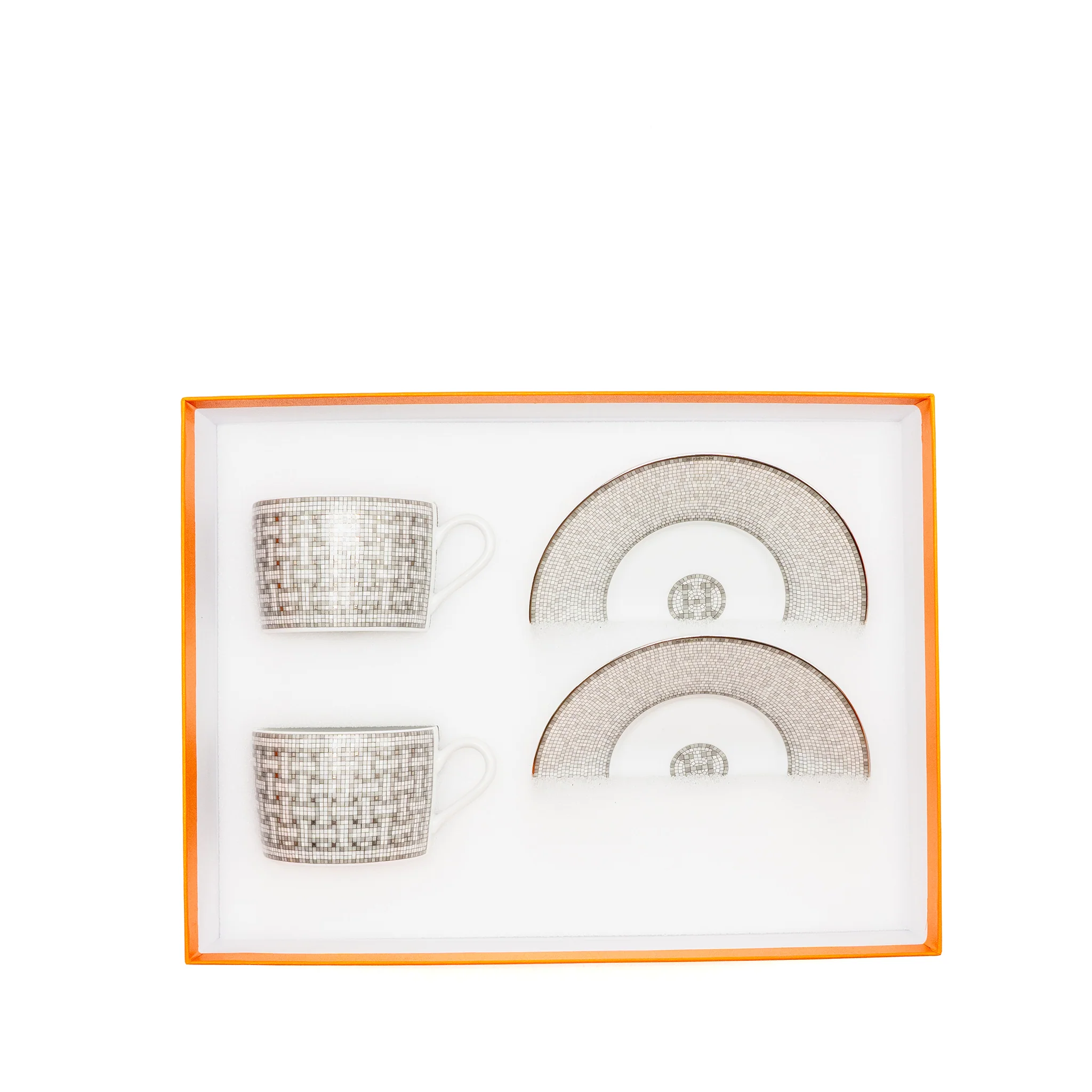 HERMES Mosaique AU 24 Platinum Tea Cup and Saucer - Image 3