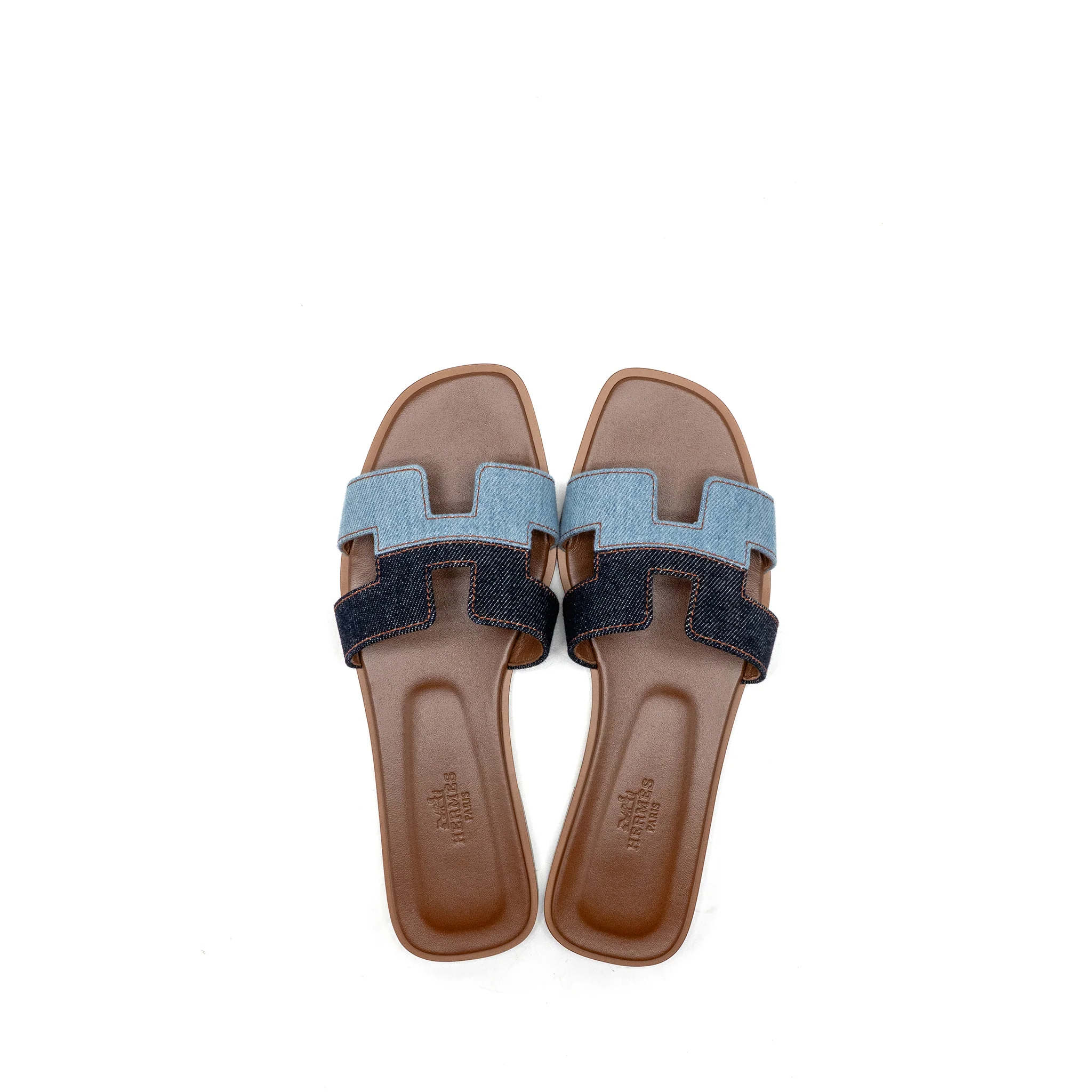 Hermes Size 37 Oran Sandals Denim/Leather Bleu Brut/Bleu - Image 2