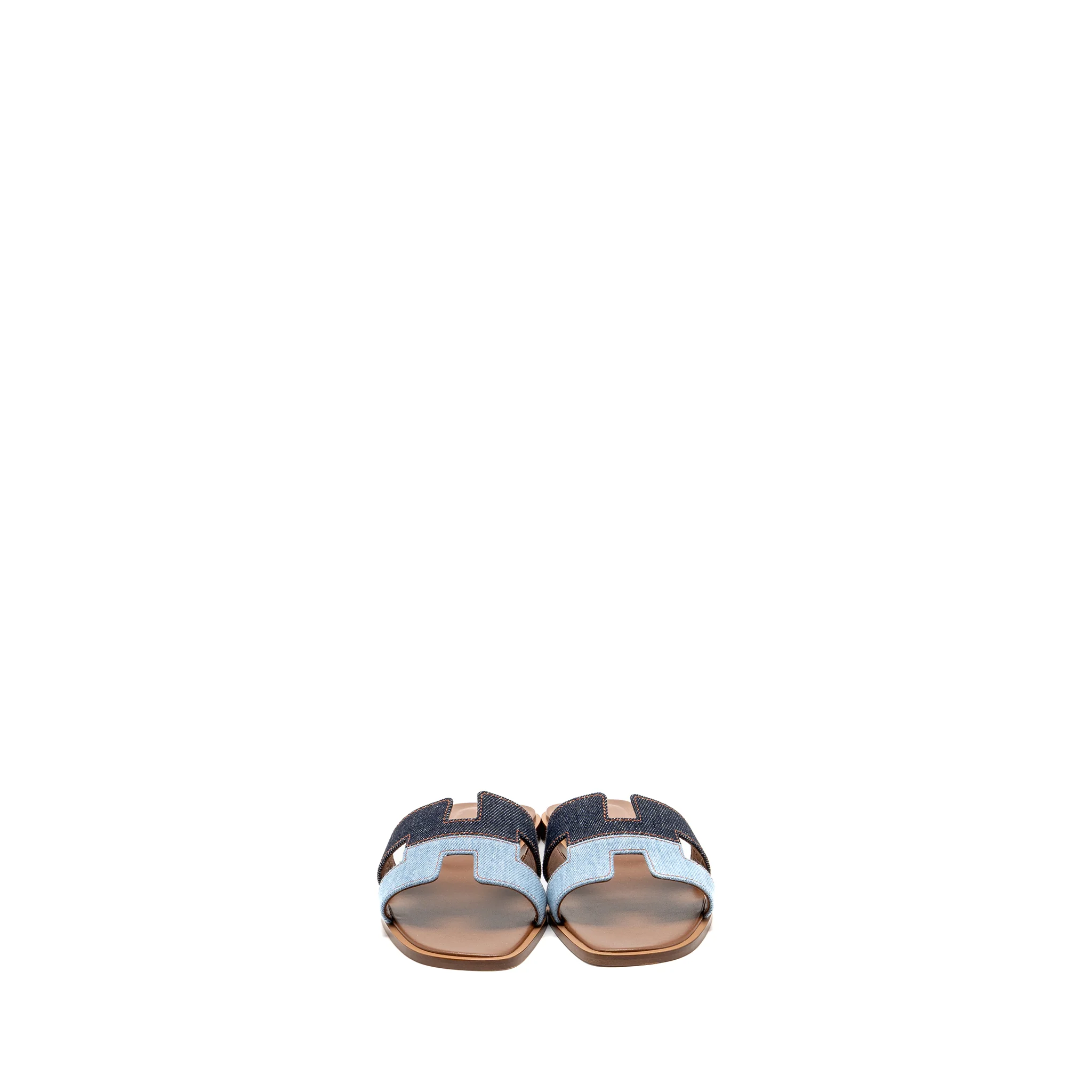 Hermes Size 37 Oran Sandals Denim/Leather Bleu Brut/Bleu - Image 3