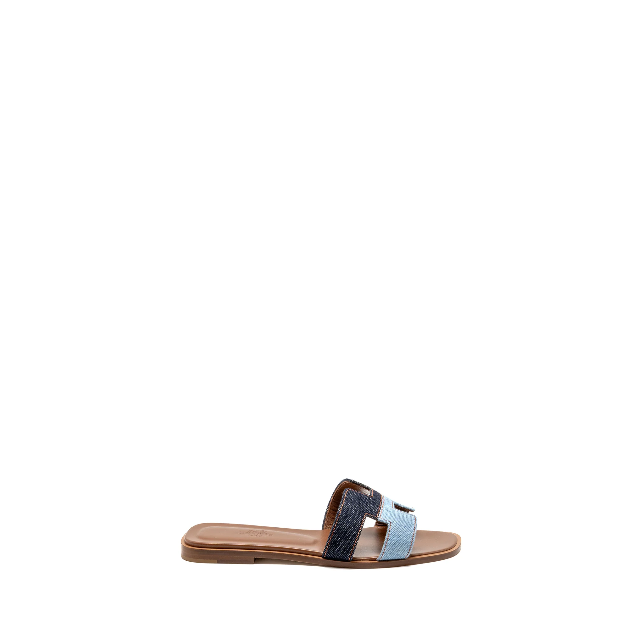 Hermes Size 37 Oran Sandals Denim/Leather Bleu Brut/Bleu - Image 5