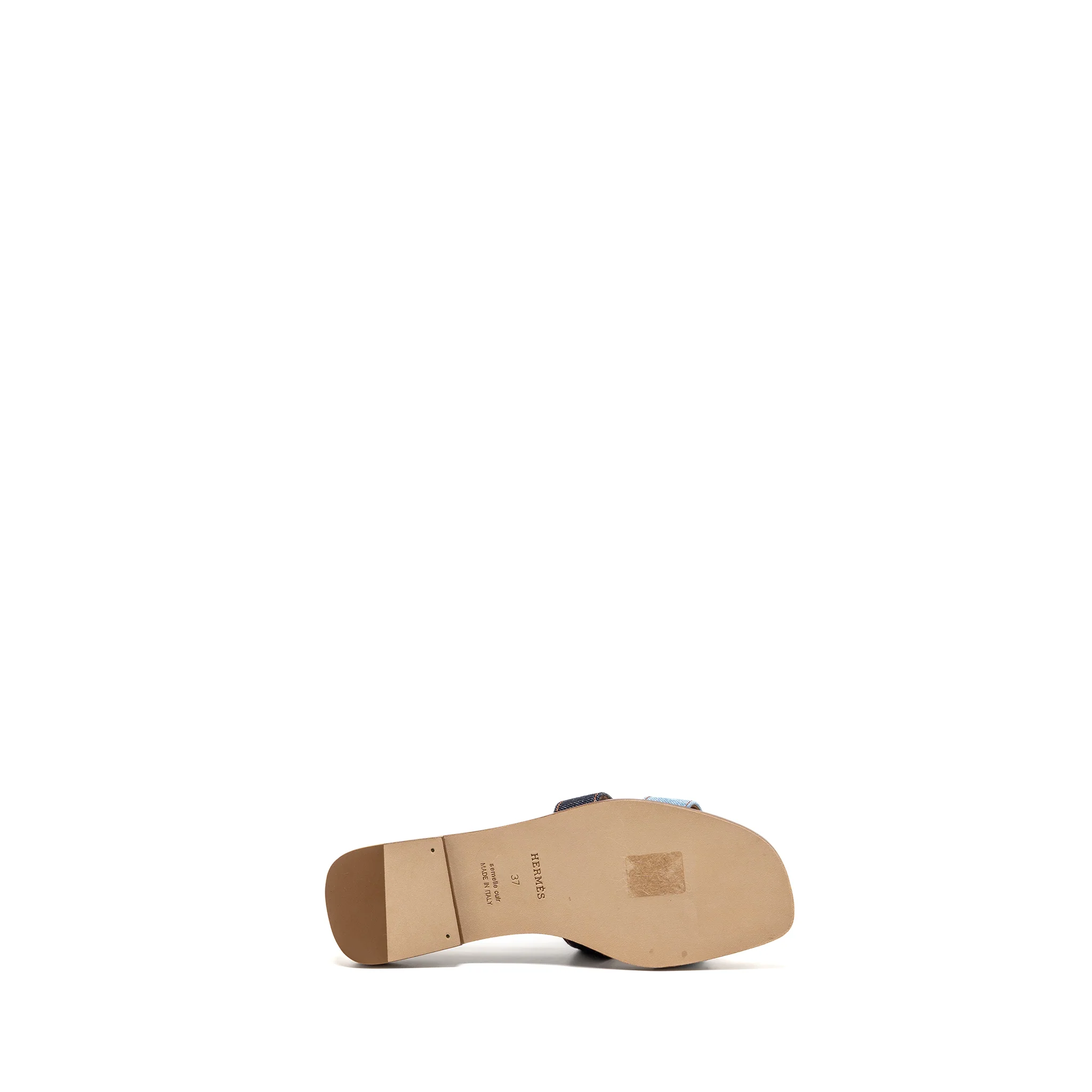 Hermes Size 37 Oran Sandals Denim/Leather Bleu Brut/Bleu - Image 7