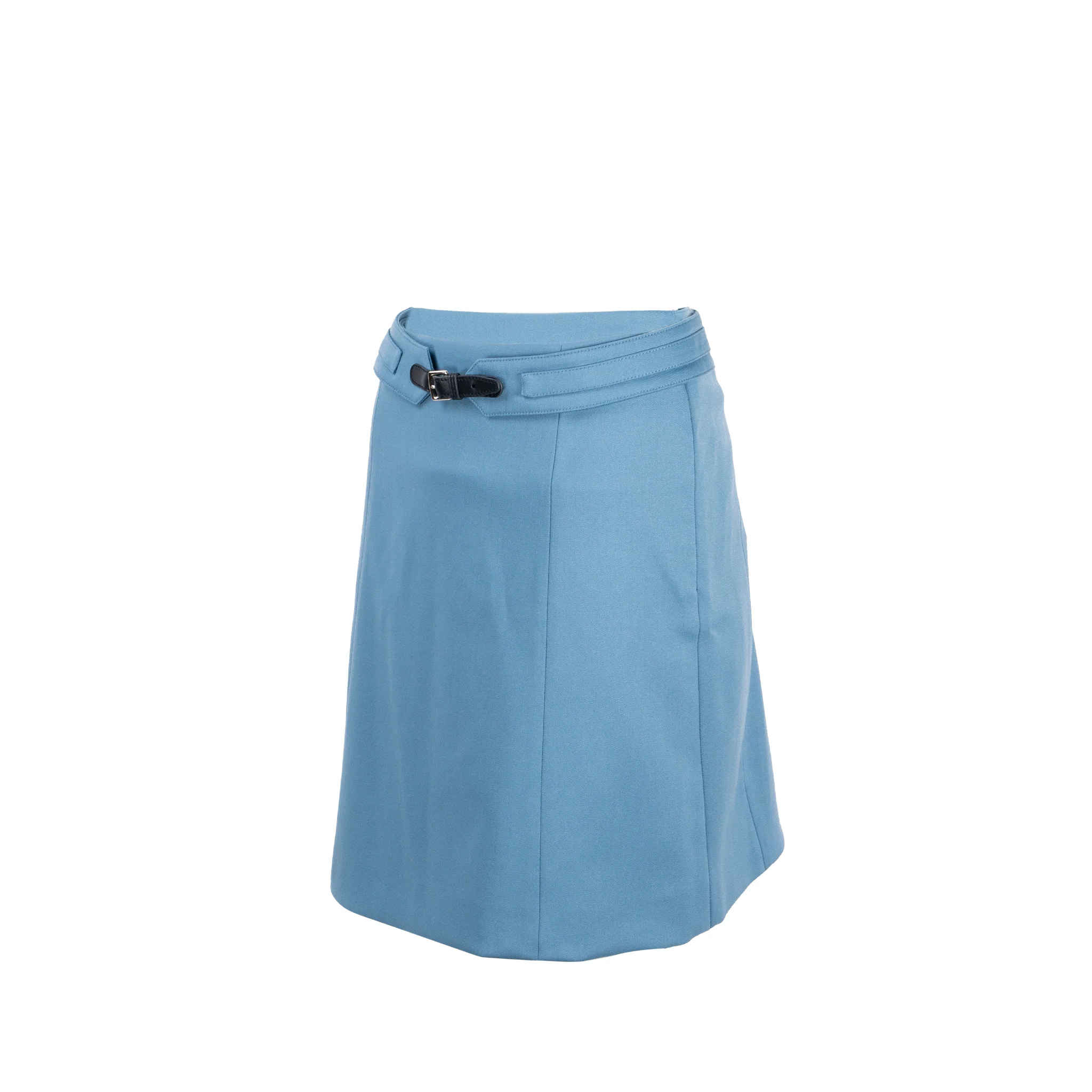 Hermes Size 34 Mini Skirt Virgin Wool Blue Tempete - Image 2