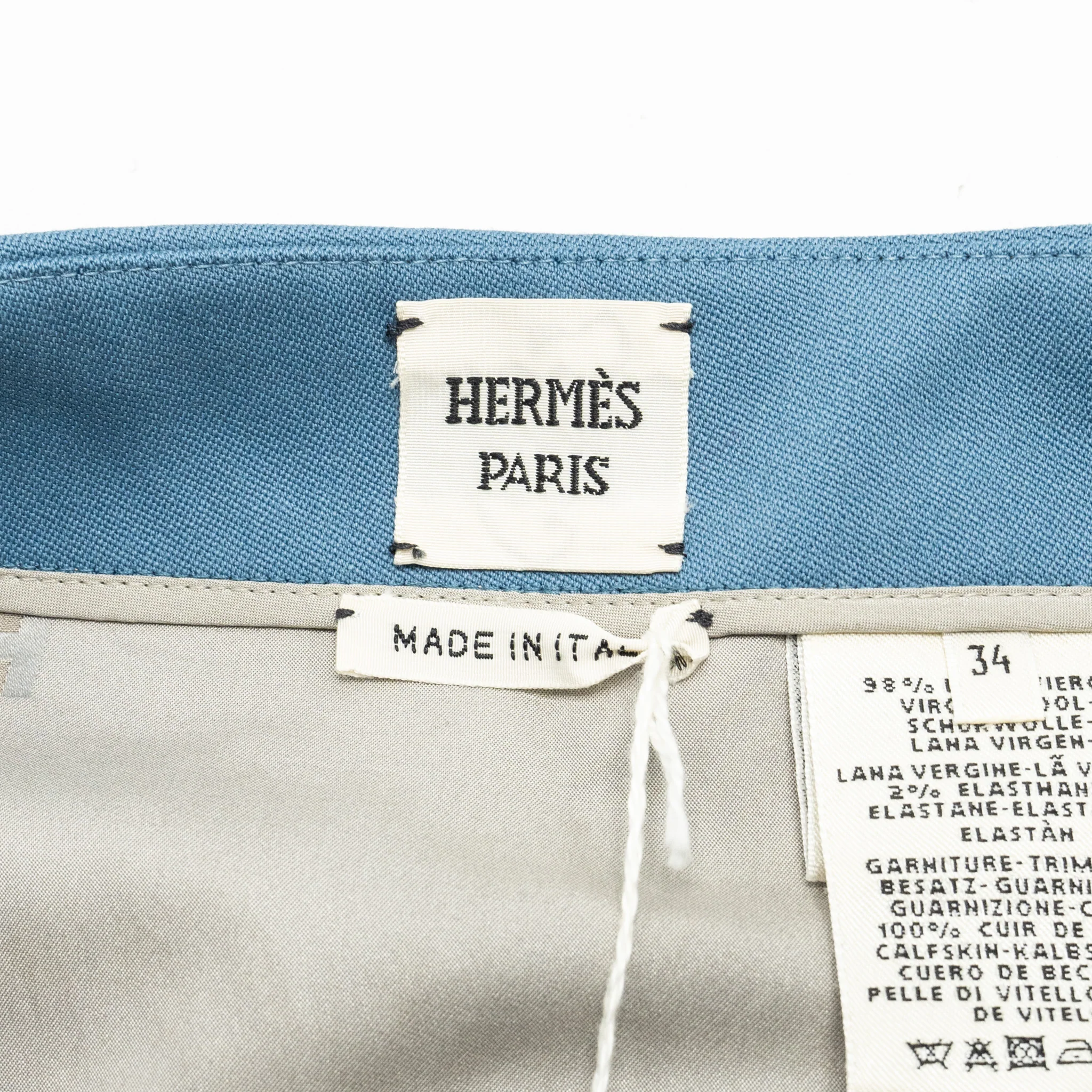 Hermes Size 34 Mini Skirt Virgin Wool Blue Tempete - Image 6