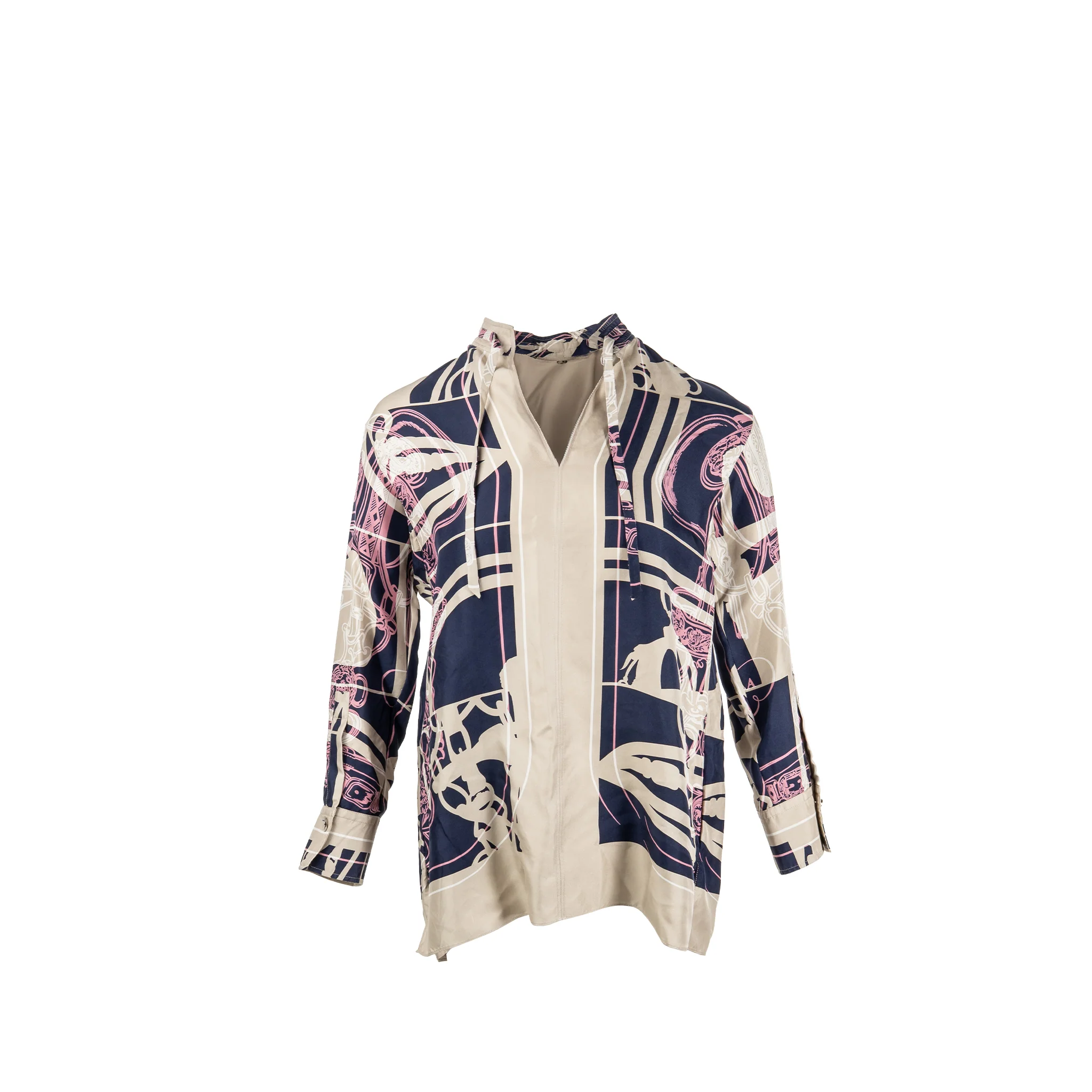 Hermes size 34 multicolor silk top