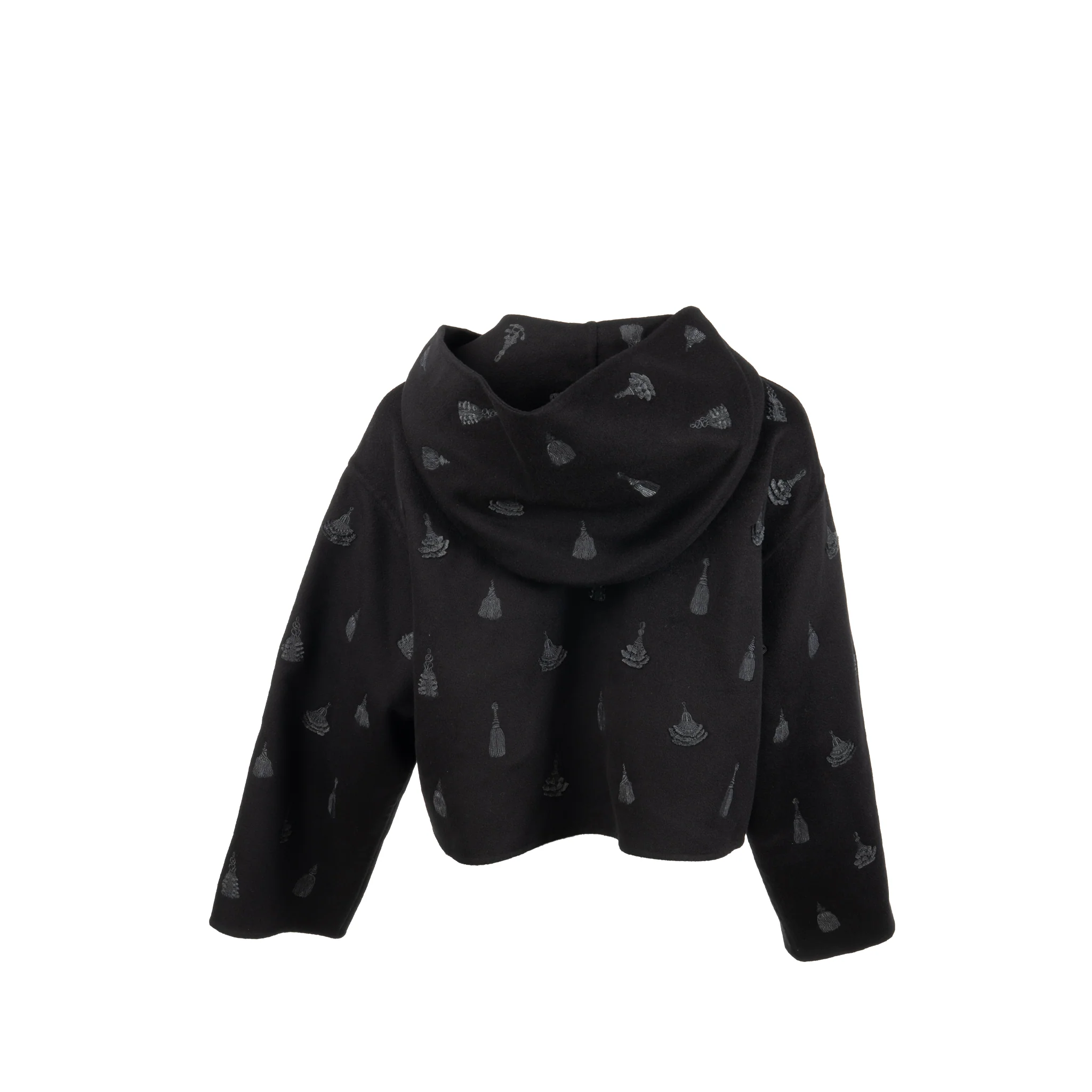 Hermes Size 36 Hooded Embroidered Jacket Cashmere Black - Image 2