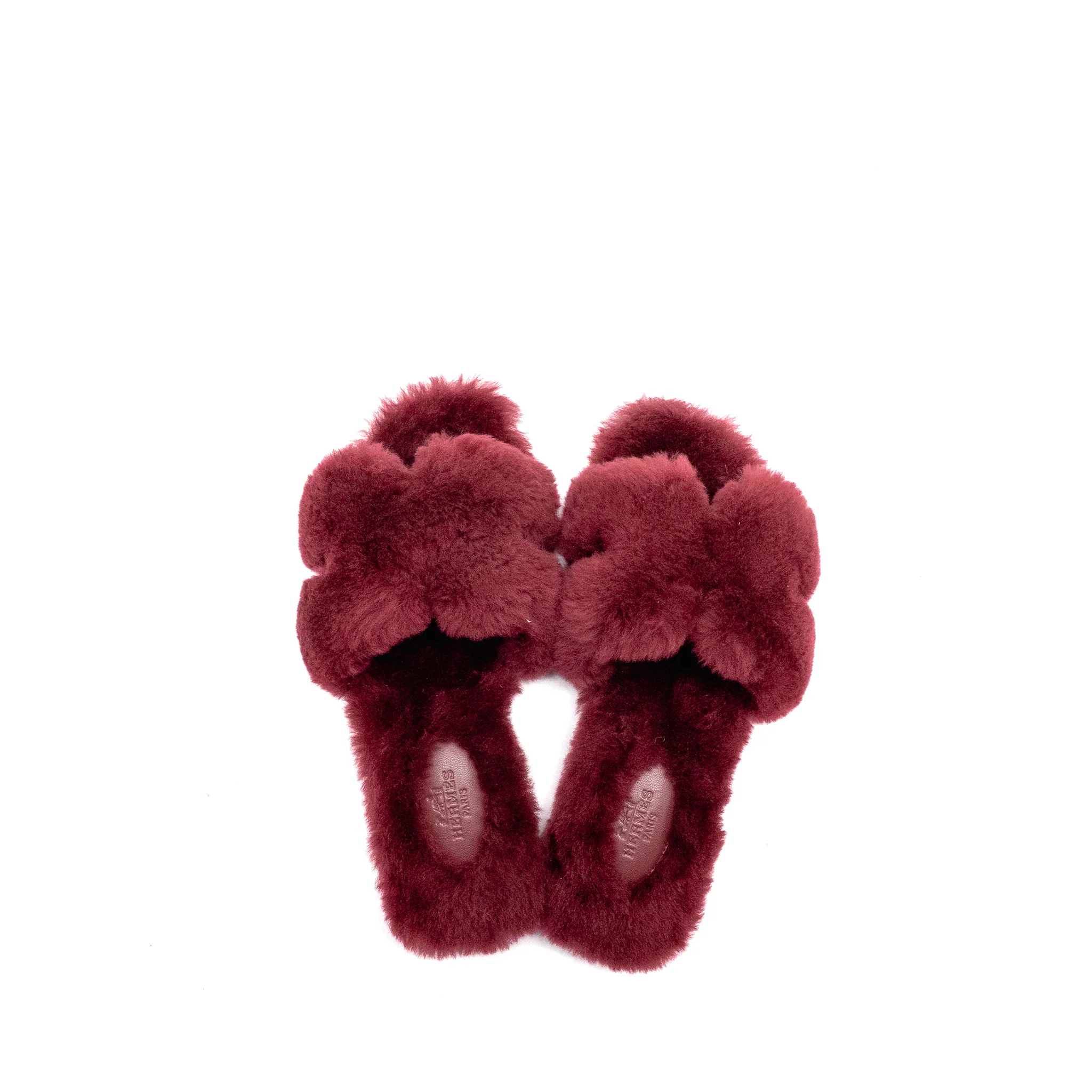 Hermes Size 36 Oran Sandals Shearling Burgundy - Image 4