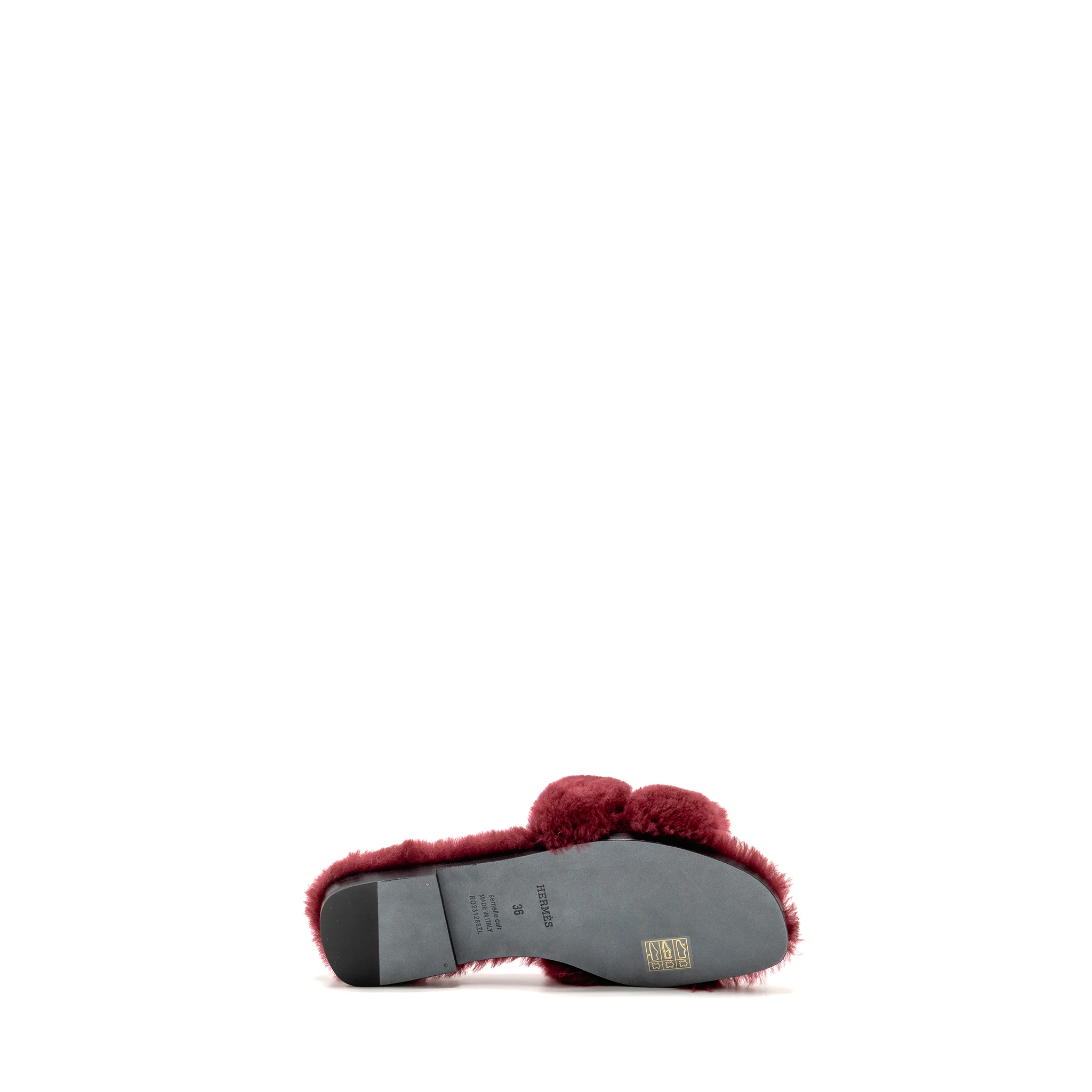 Hermes Size 36 Oran Sandals Shearling Burgundy - Image 7