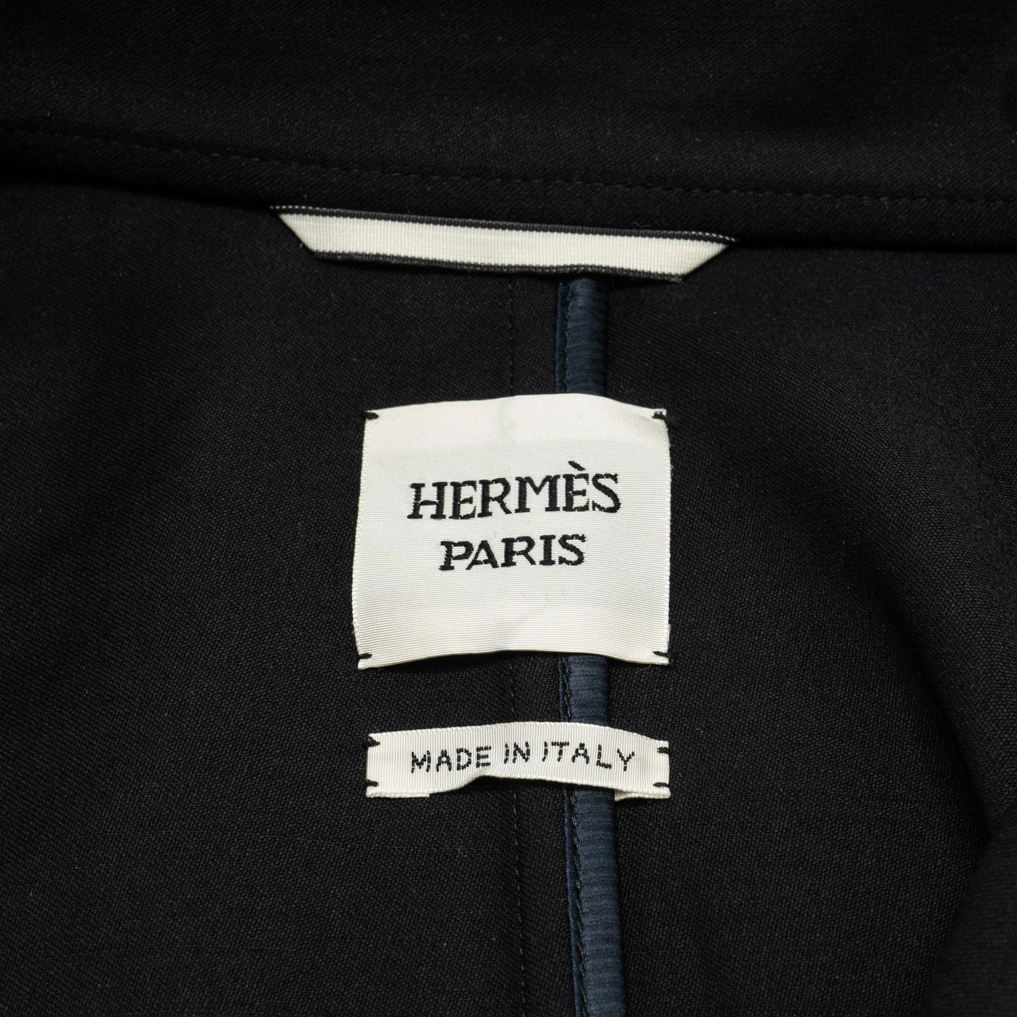 HERMES Size 36 Single-Breasted Long Coat With Belt Virgin Wool Black - Image 7