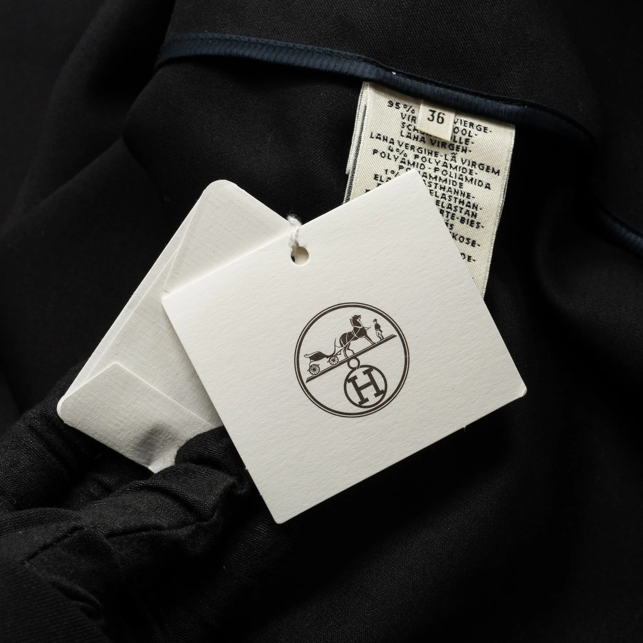 HERMES Size 36 Single-Breasted Long Coat With Belt Virgin Wool Black - Image 9