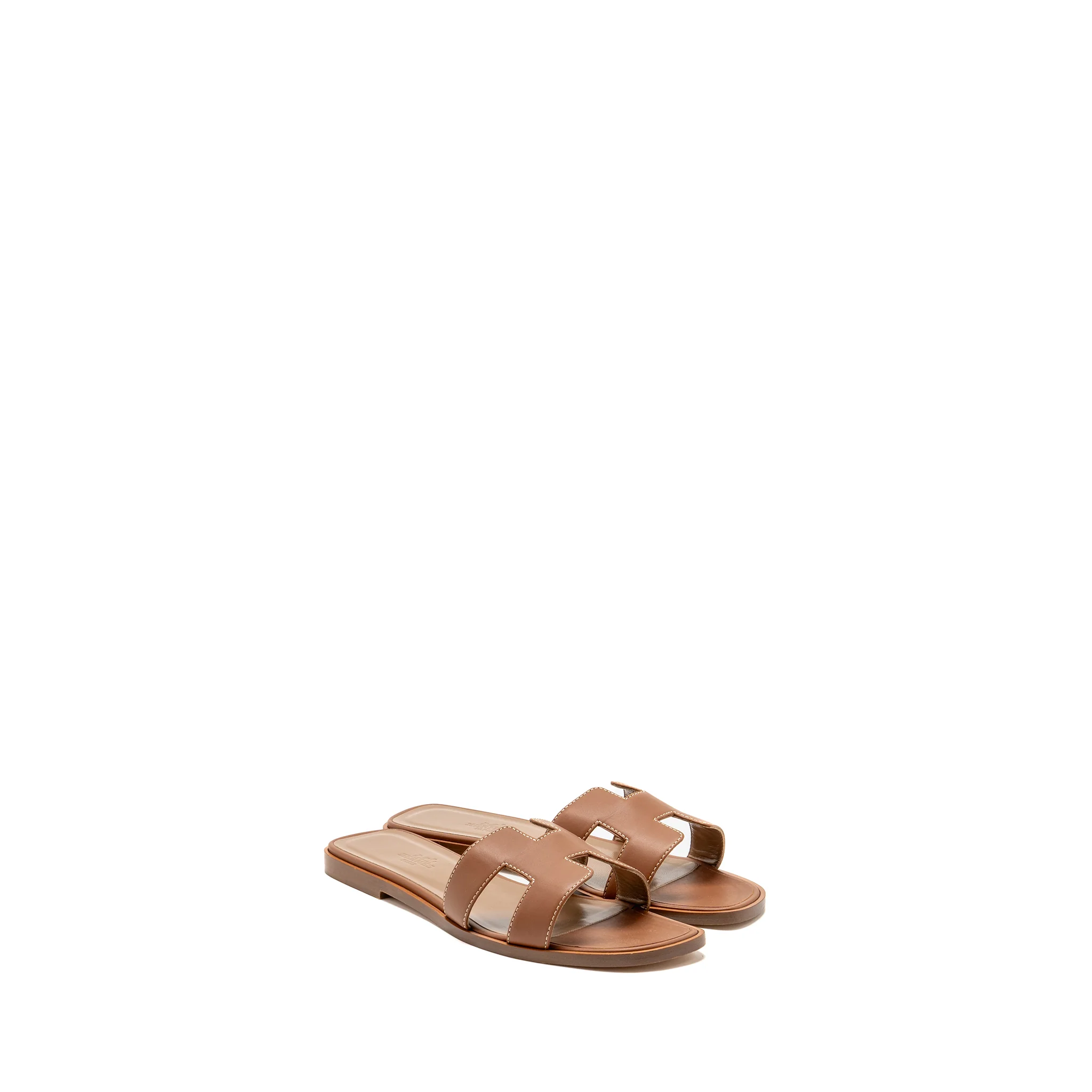 Hermes Size 37.5 Oran Sandals Calfskin Gold