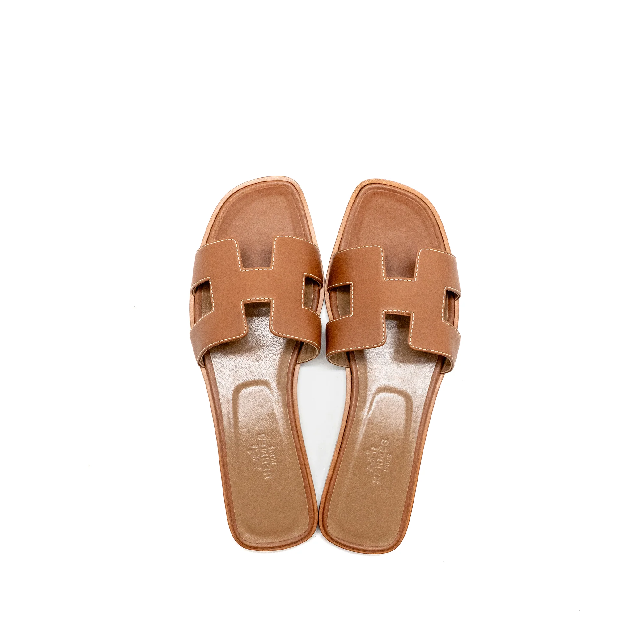 Hermes Size 37.5 Oran Sandals Calfskin Gold - Image 2