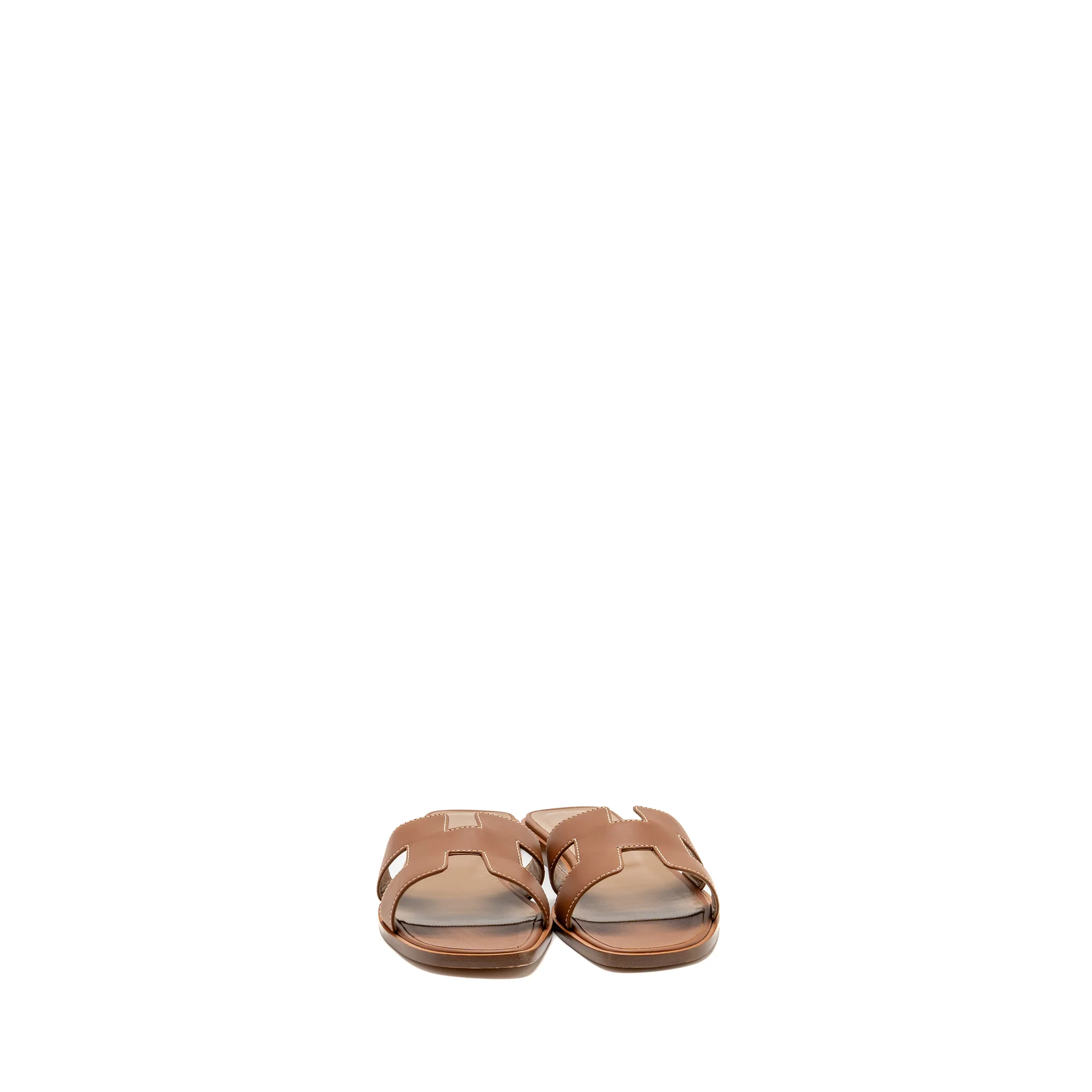 Hermes Size 37.5 Oran Sandals Calfskin Gold - Image 3