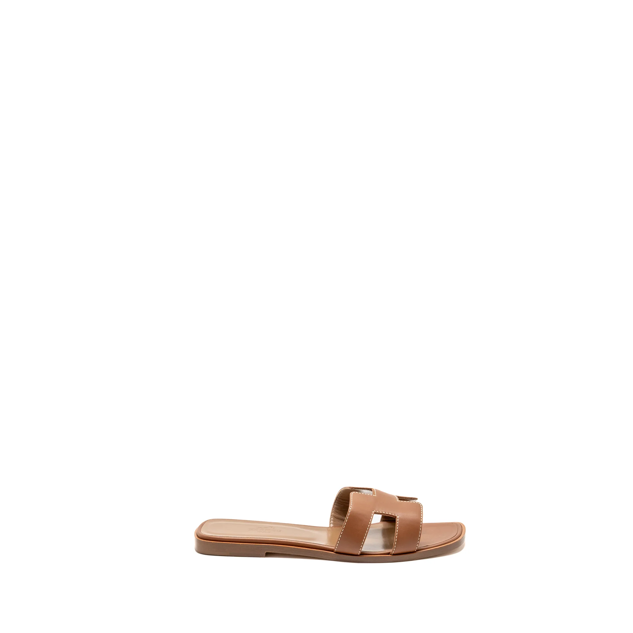 Hermes Size 37.5 Oran Sandals Calfskin Gold - Image 5