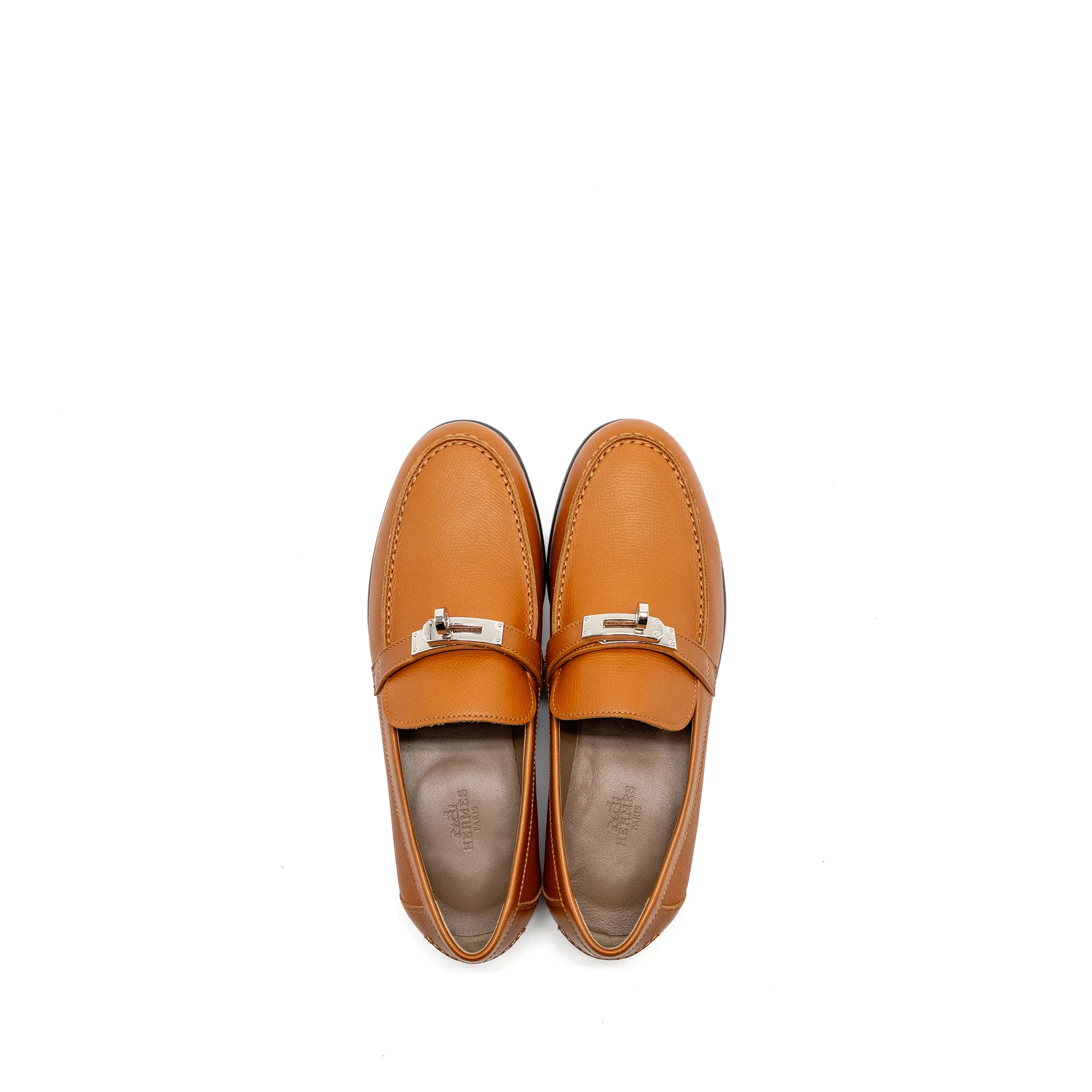 HERMES Size 37 Destin Mocassins Epsom Naturel SHW - Image 4