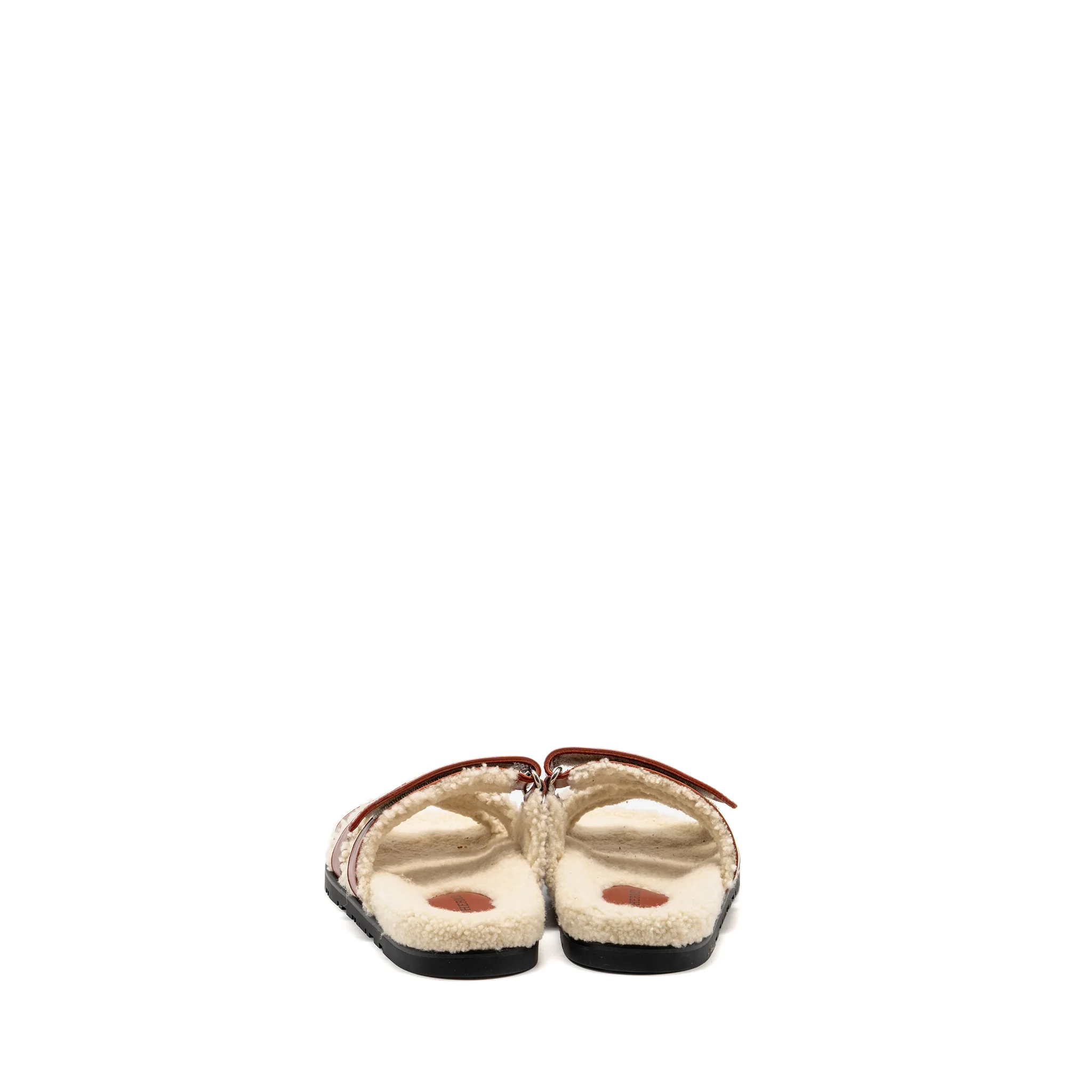 Hermes Size 37 Femme Chypre Sandals Glazed Napa/Shearling Rouge Sanguine/Ecru - Image 2