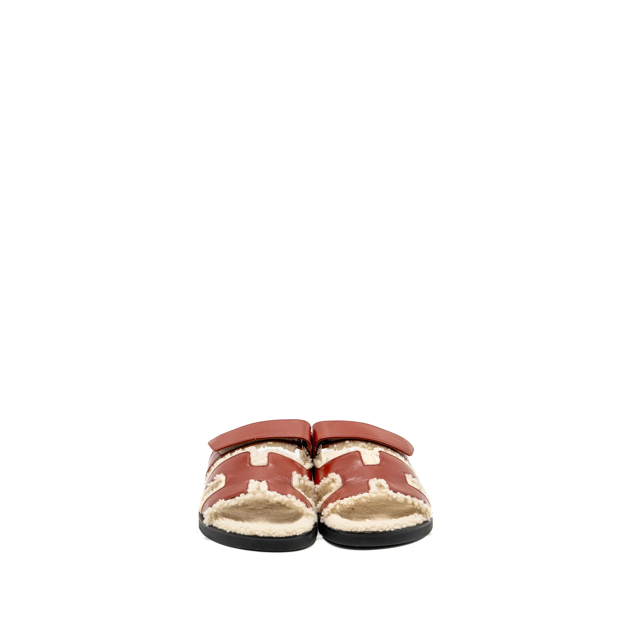 Hermes Size 37 Femme Chypre Sandals Glazed Napa/Shearling Rouge Sanguine/Ecru - Image 3