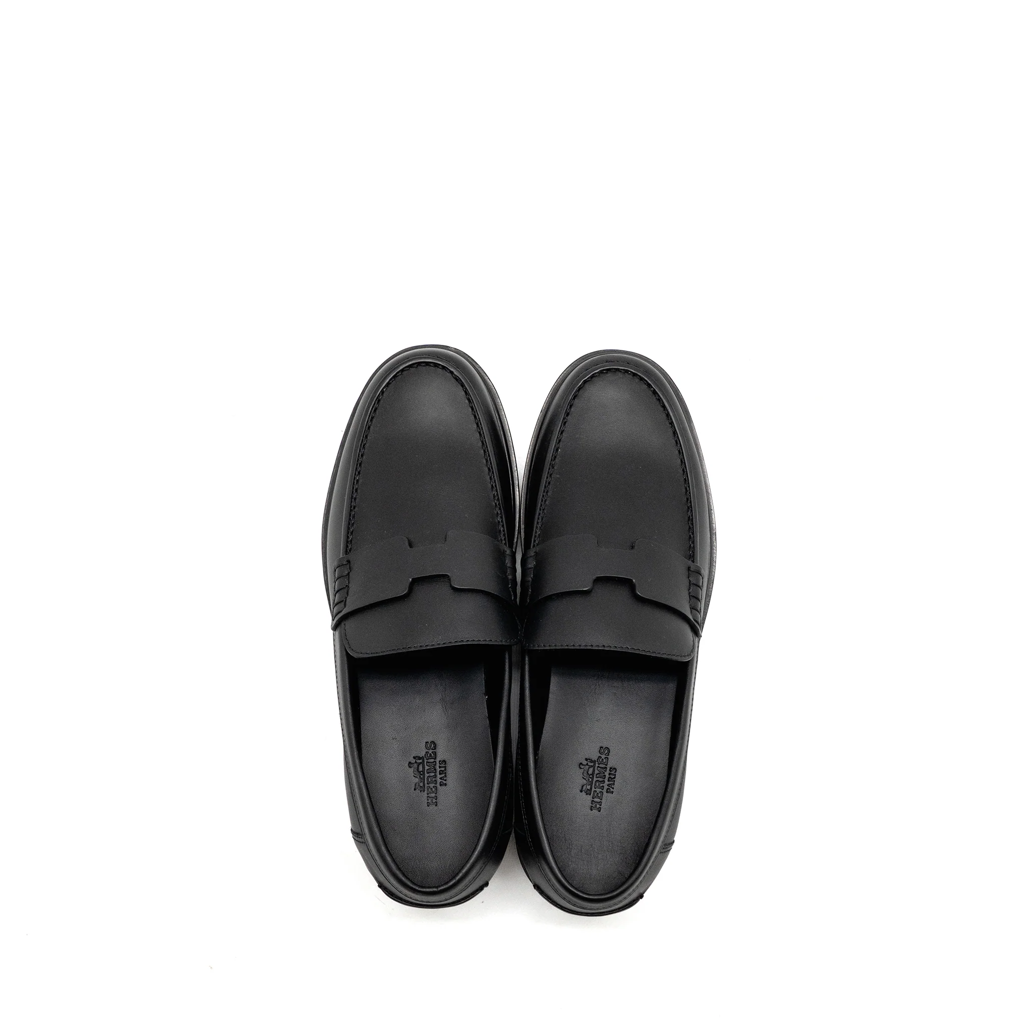 Hermes Size 37 Mocassins Hitch Loafer Glazed Calfskin Black - Image 4