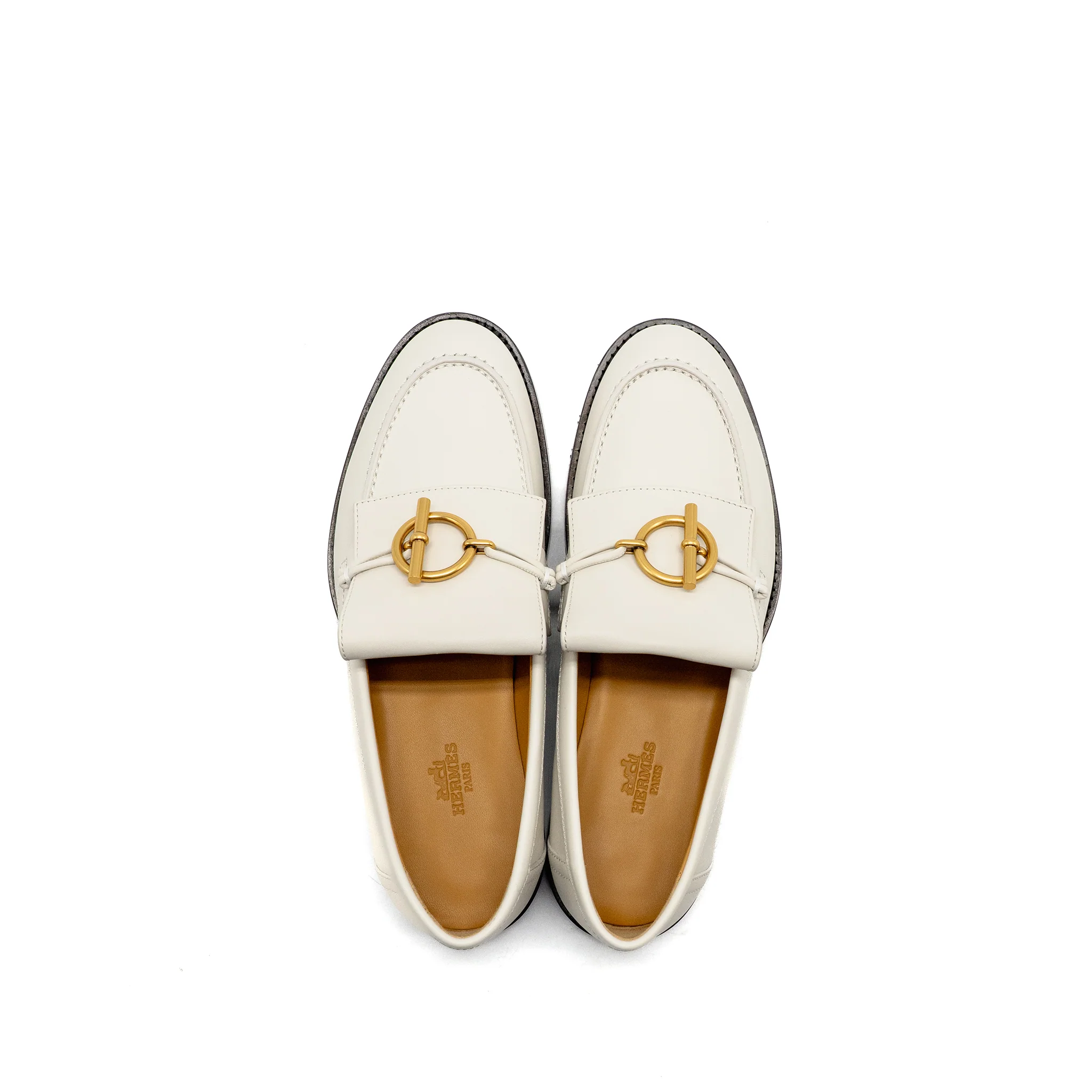 Hermes Size 37 Mocassins Impact Loafers Calfskin Blanc de Paris GHW - Image 5