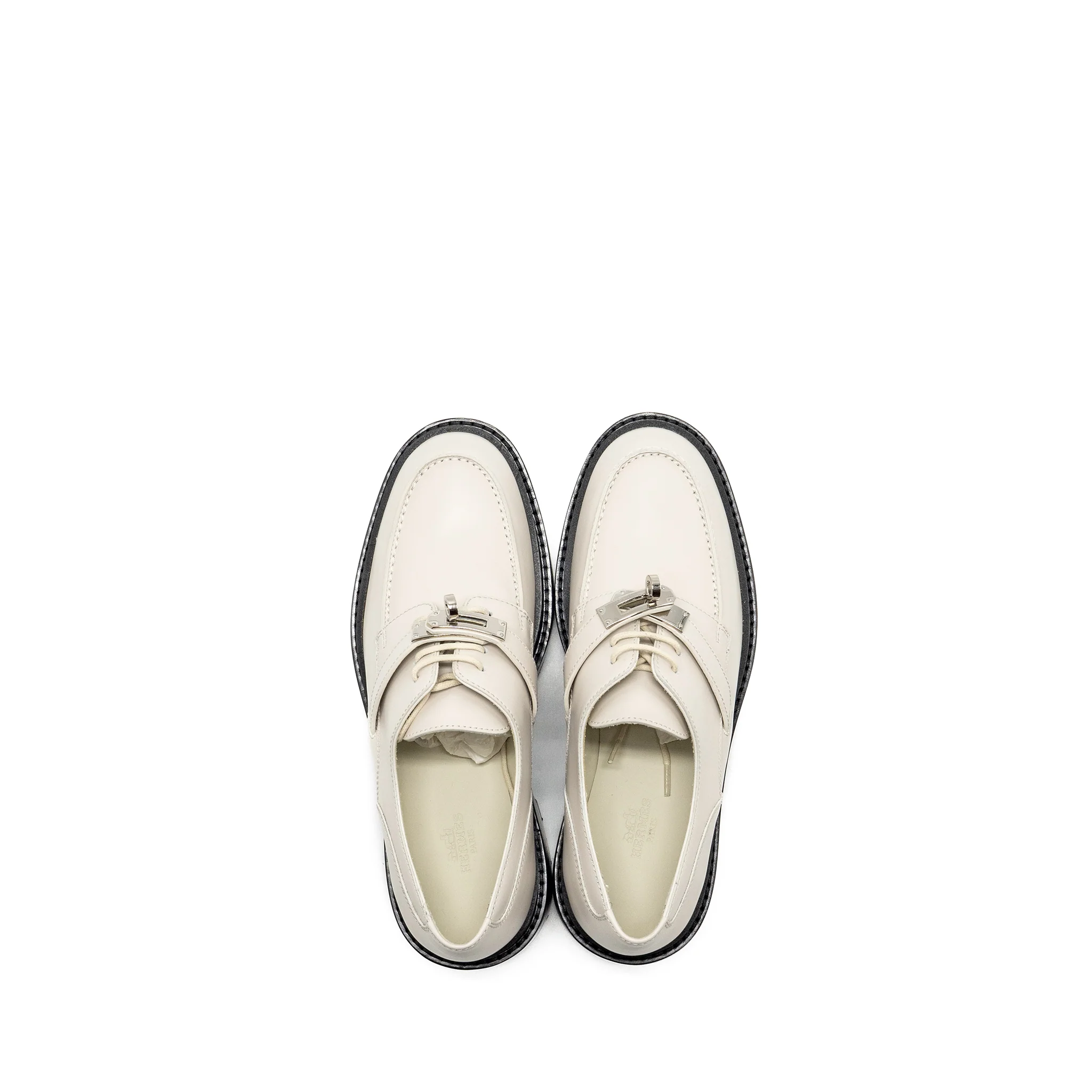 Hermes Size 37 Richelieu Derby First Loafer Beige Glaice SHW - Image 4