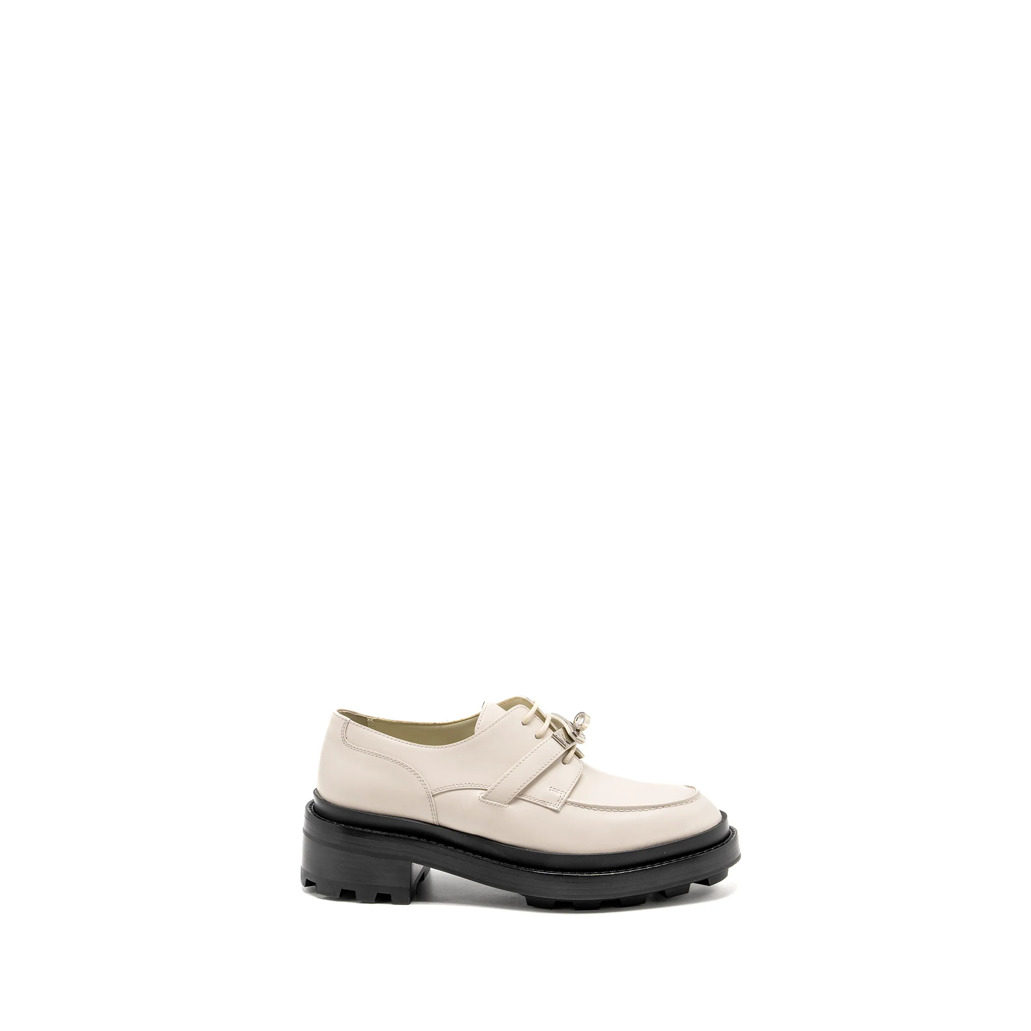 Hermes Size 37 Richelieu Derby First Loafer Beige Glaice SHW - Image 5