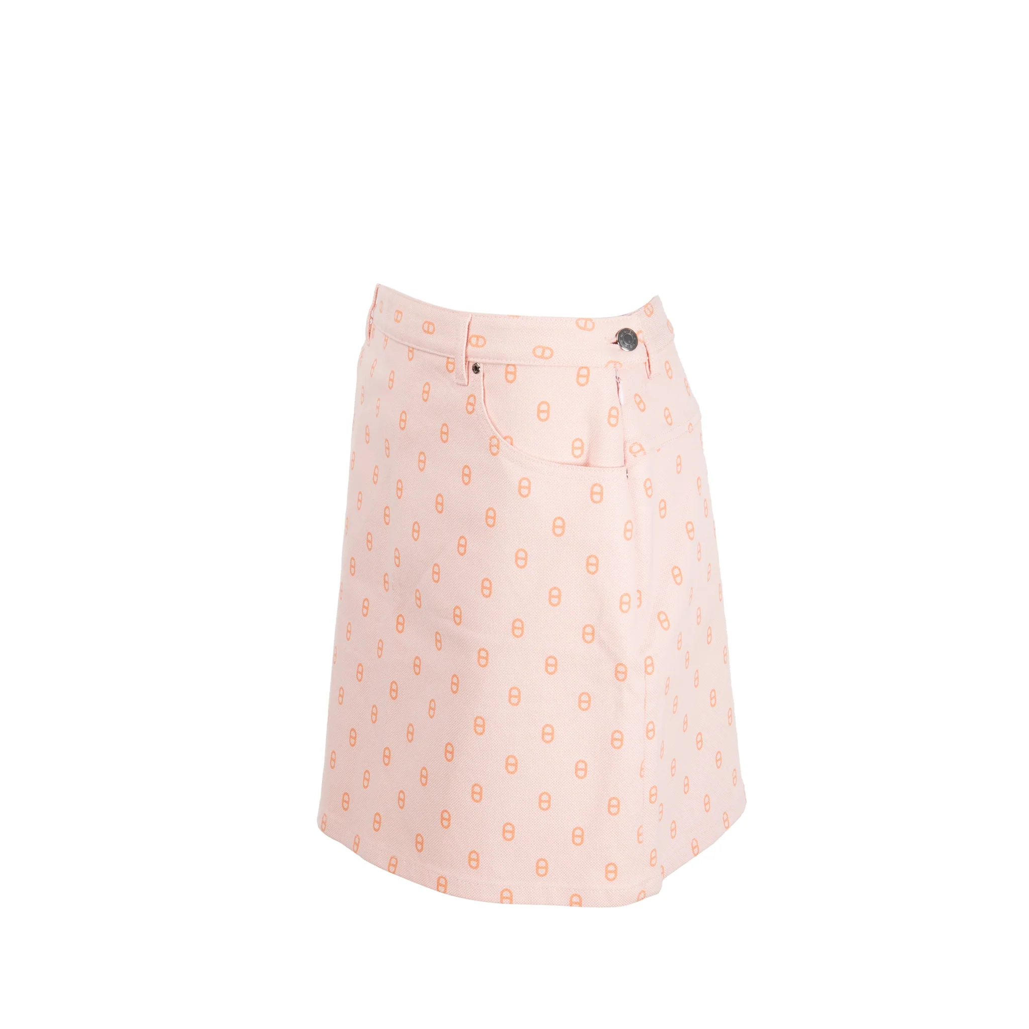 Hermes Size 38 Chaine D’ancre Denim Miniskirt Pink/Orange - Image 3