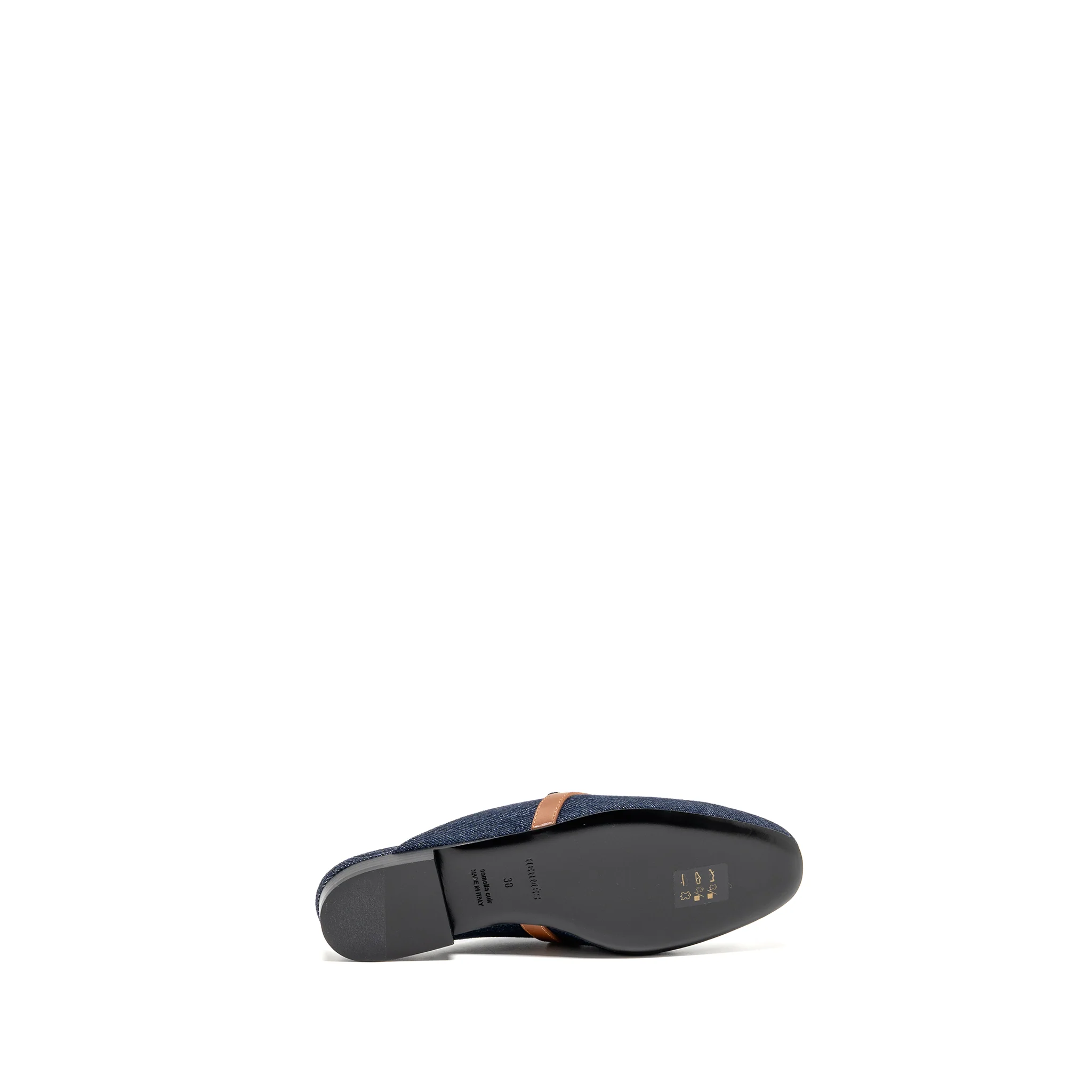Hermes Size 38 Oz Mule Calfskin/Denim Canvas Bleu Brut/Gold SHW - Image 7