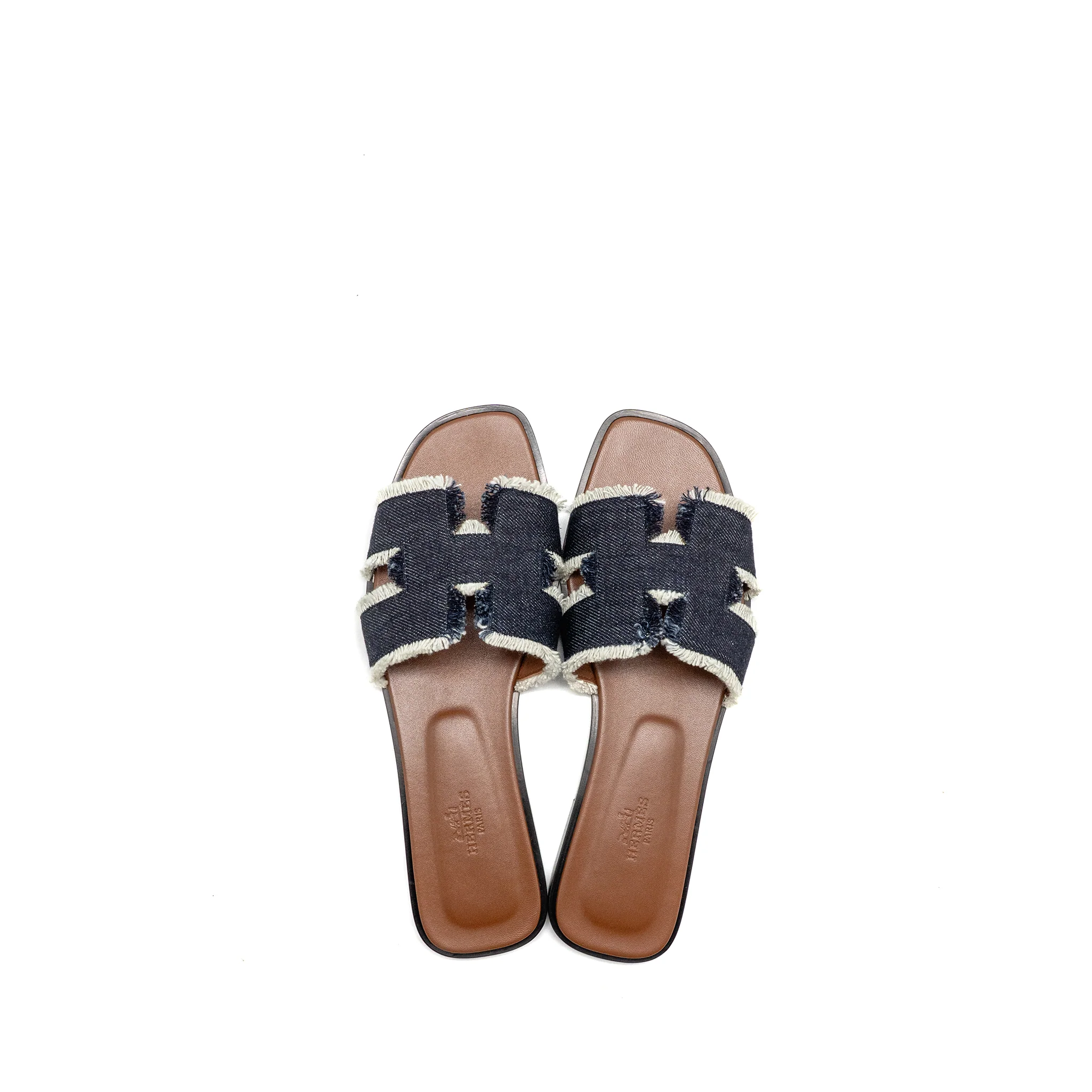Hermes Size 39.5 Oran Sandal Denim/Lambskin Bleu Brut - Image 2