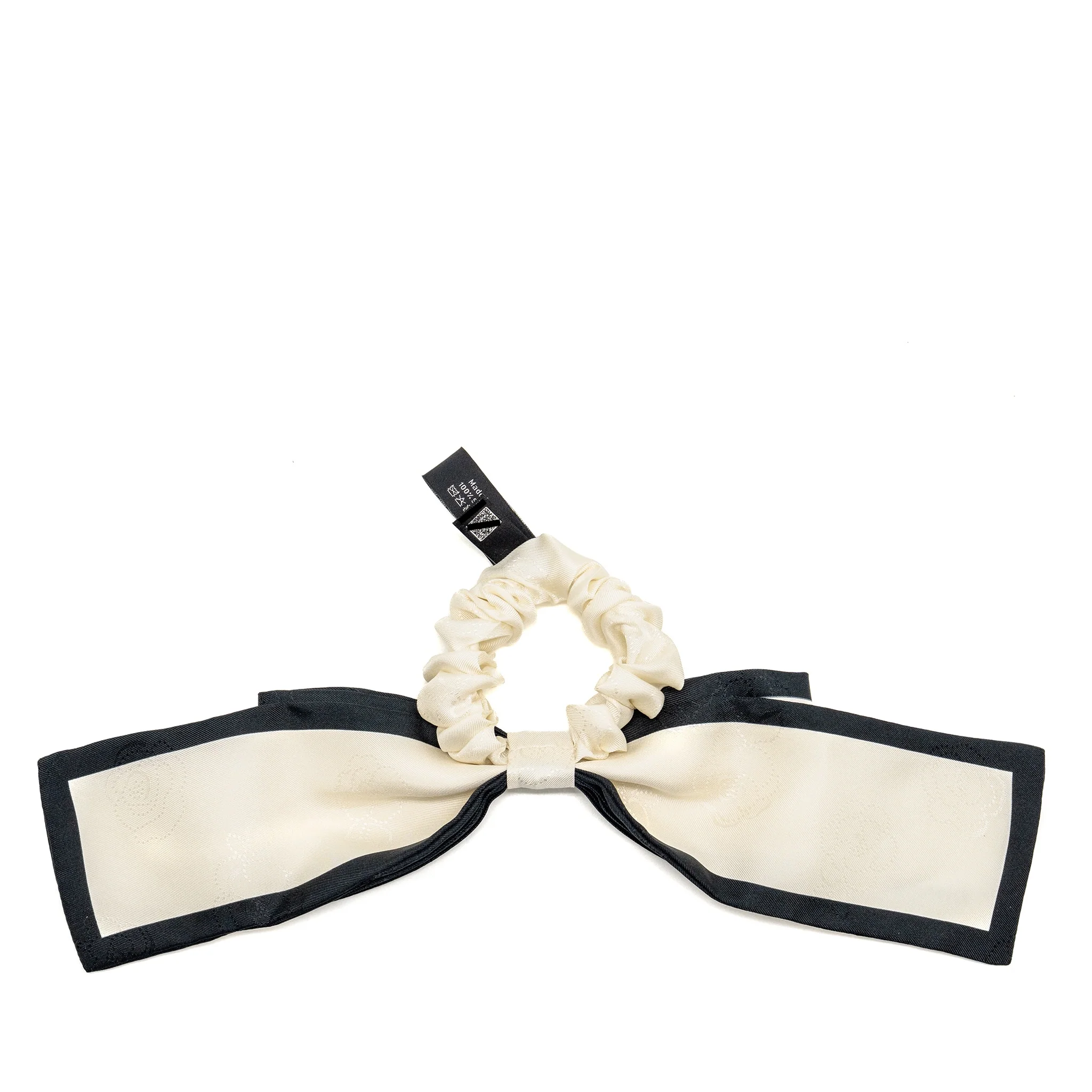 Chanel Camellia/Letter Hair Tie Silk Twill Ecru/Black - Image 2
