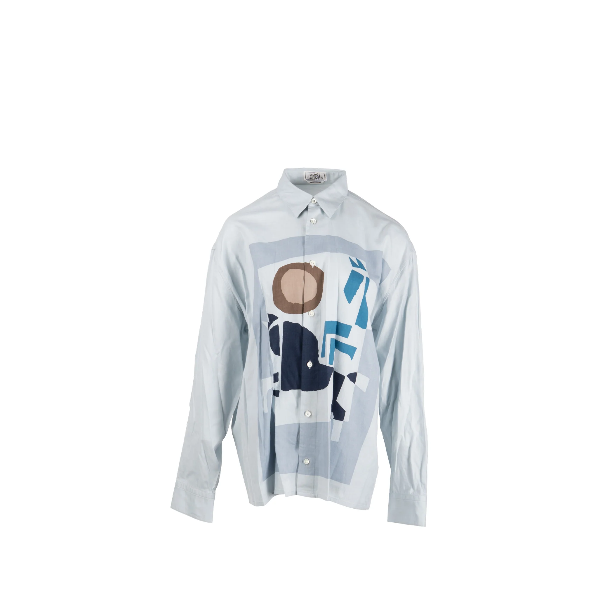 Hermes Size 40 Abstract Print Shirt Cotton/Cashmere Multicolour SHW