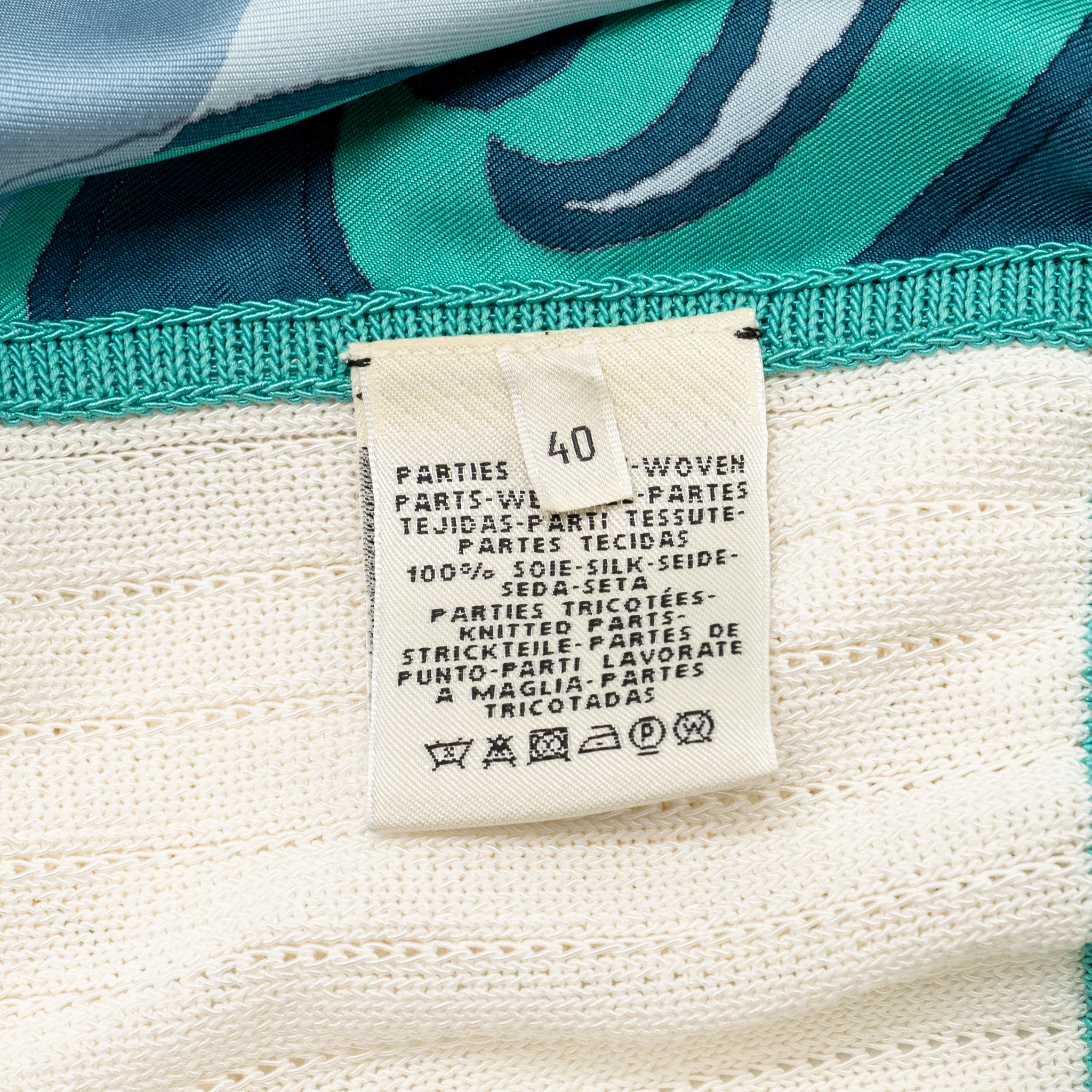 Hermes Size 40 printed silk zip knitwear white / blue - Image 7