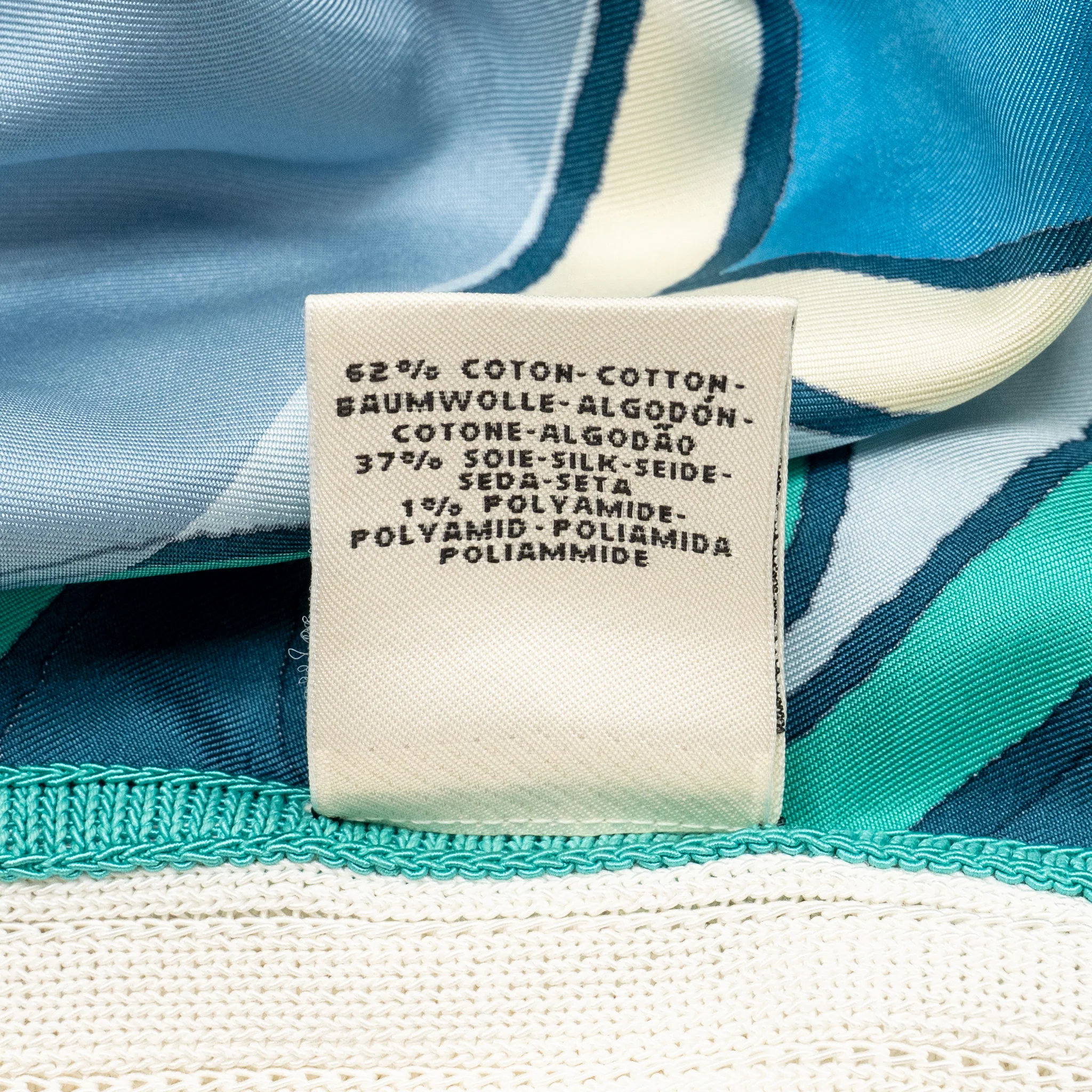 Hermes Size 40 printed silk zip knitwear white / blue - Image 8