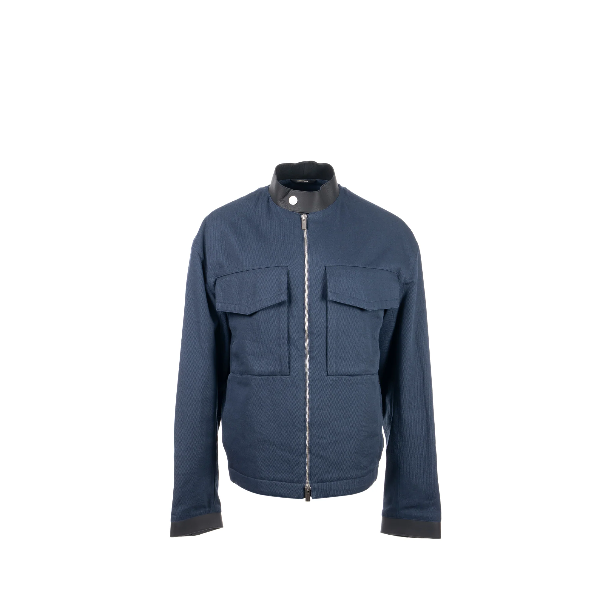 Hermes size 46 jacket with leather detail navy / black