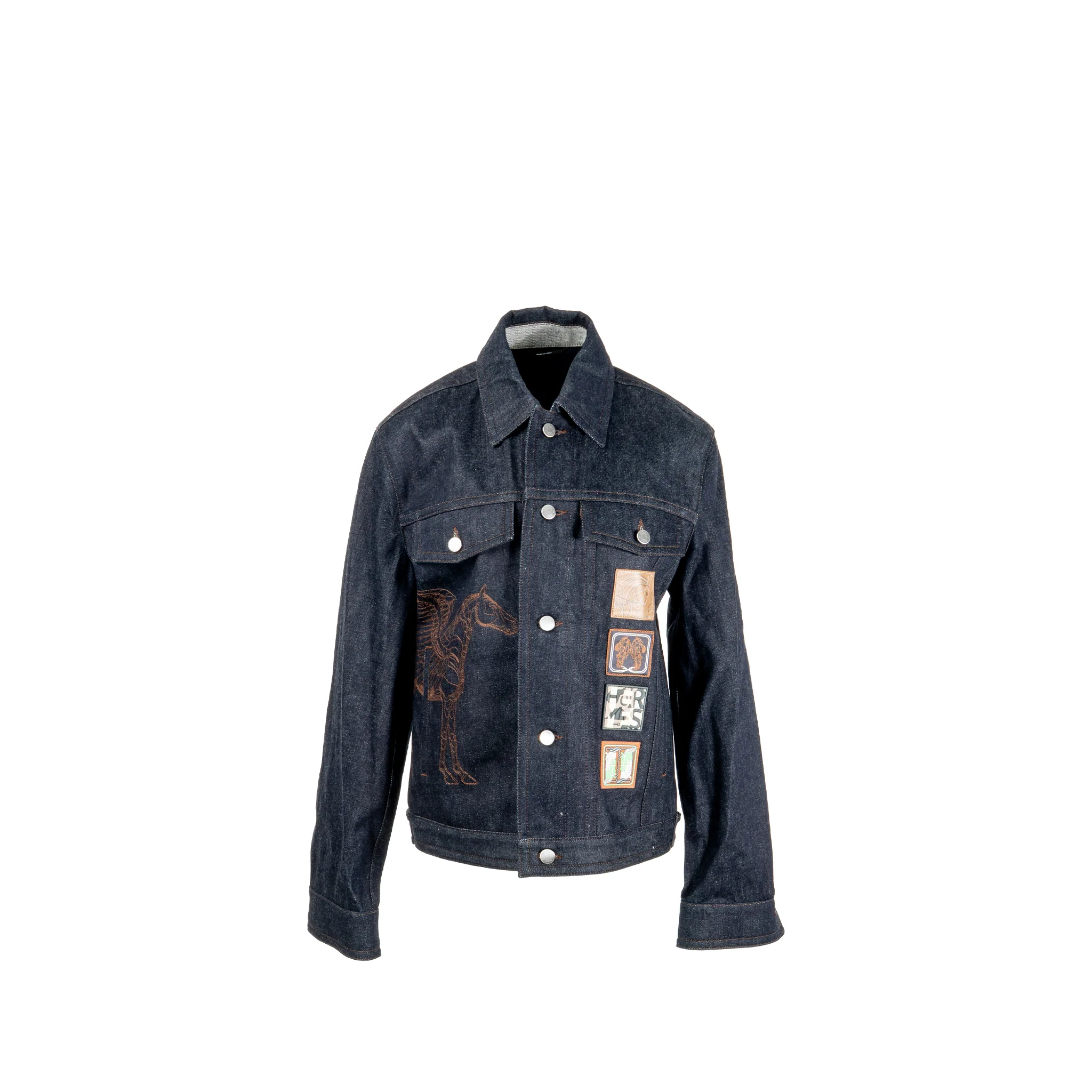 Hermes size 48 Blouson Icones au Carre Denim jacket cotton indigo SHW