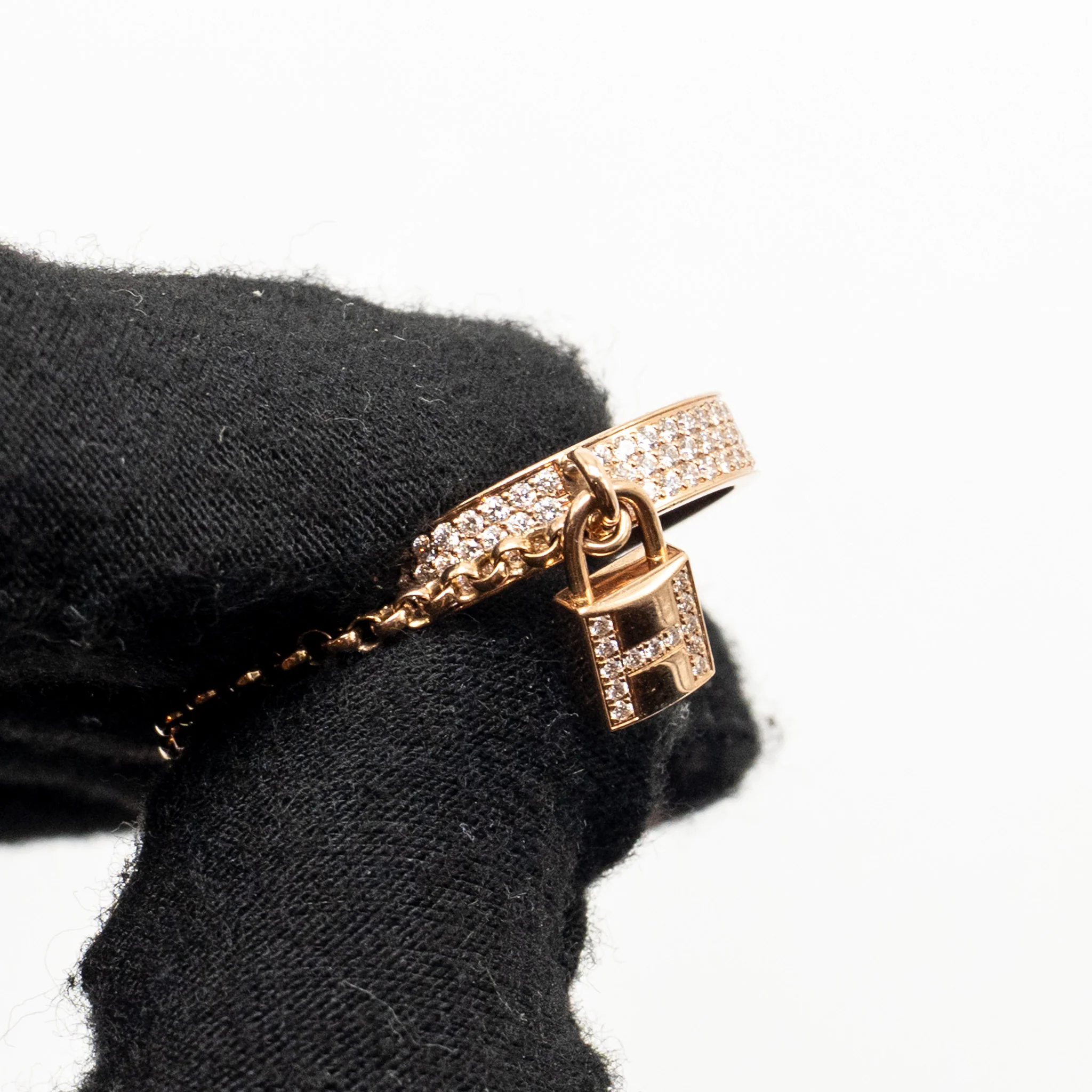 Hermes Size 51 Kelly Cadenas Double Ring Rose Gold With Diamonds - Image 5