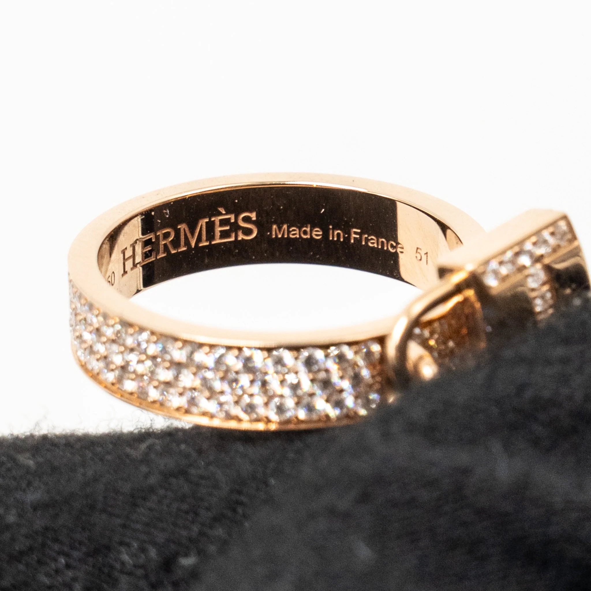 Hermes Size 51 Kelly Cadenas Double Ring Rose Gold With Diamonds - Image 6